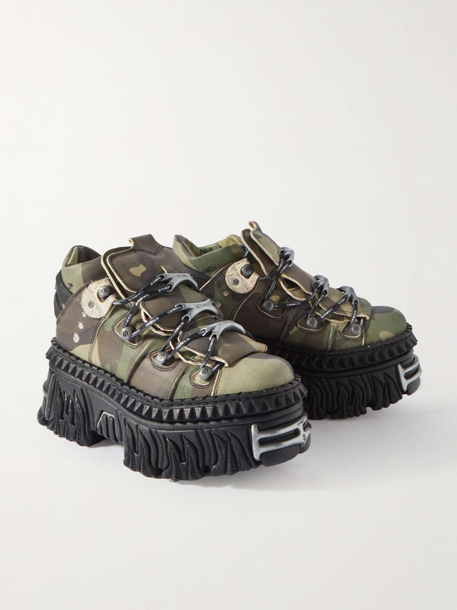 + New Rock Embellished Camouflage-Print Leather Platform Sneakers - 4