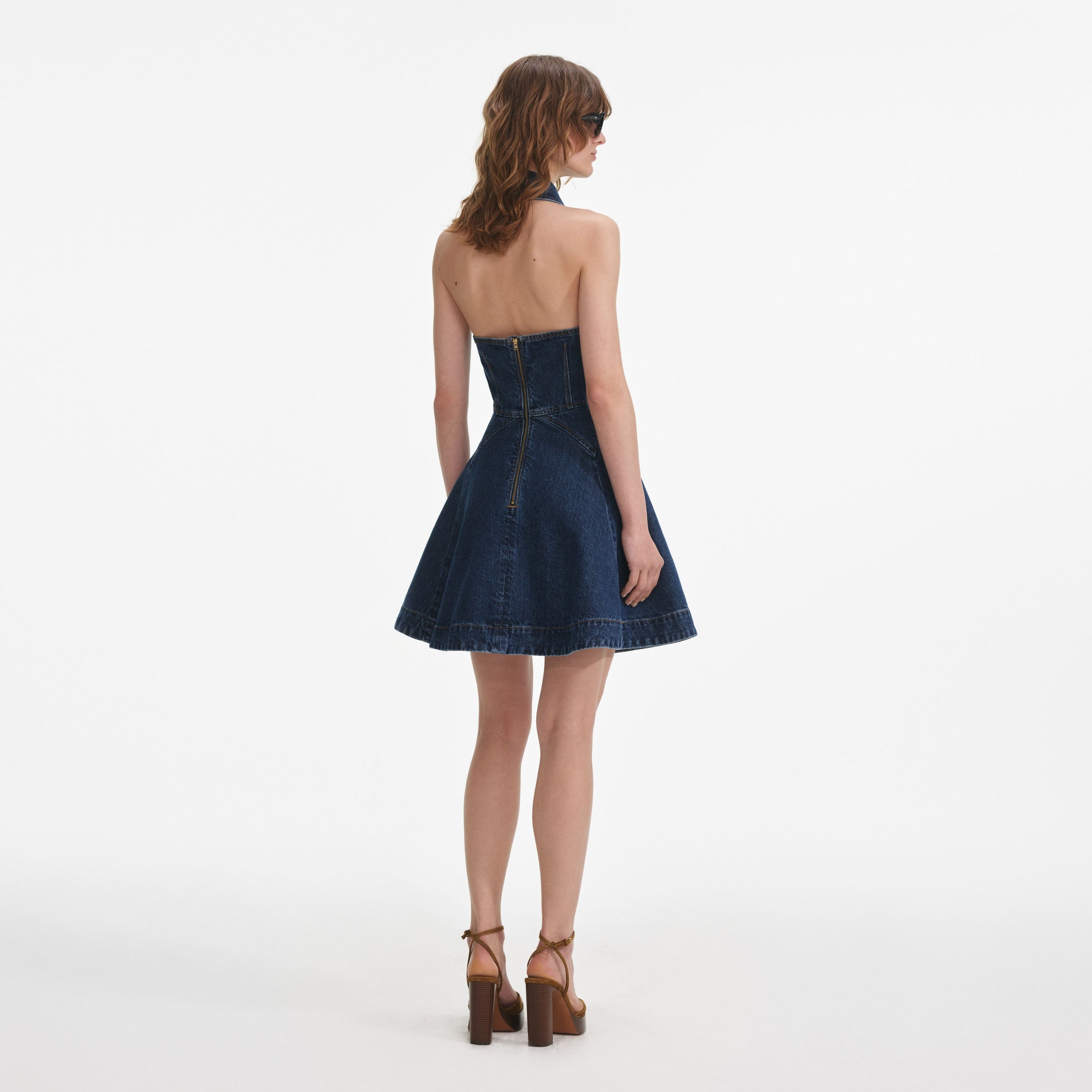 Denim Sleeveless Flared Mini Dress - 3