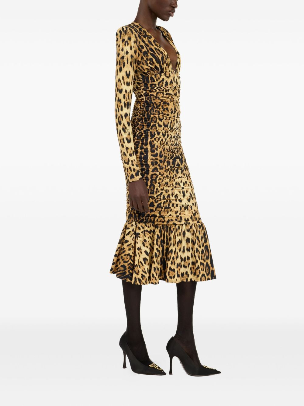 ruched leopard-print midi dress - 2