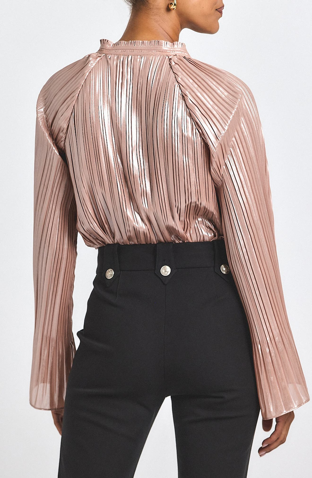 Derek Lam 10 Crosby Claira Metallic Pleat Shirt in Pink Silver at Nordstrom - 2