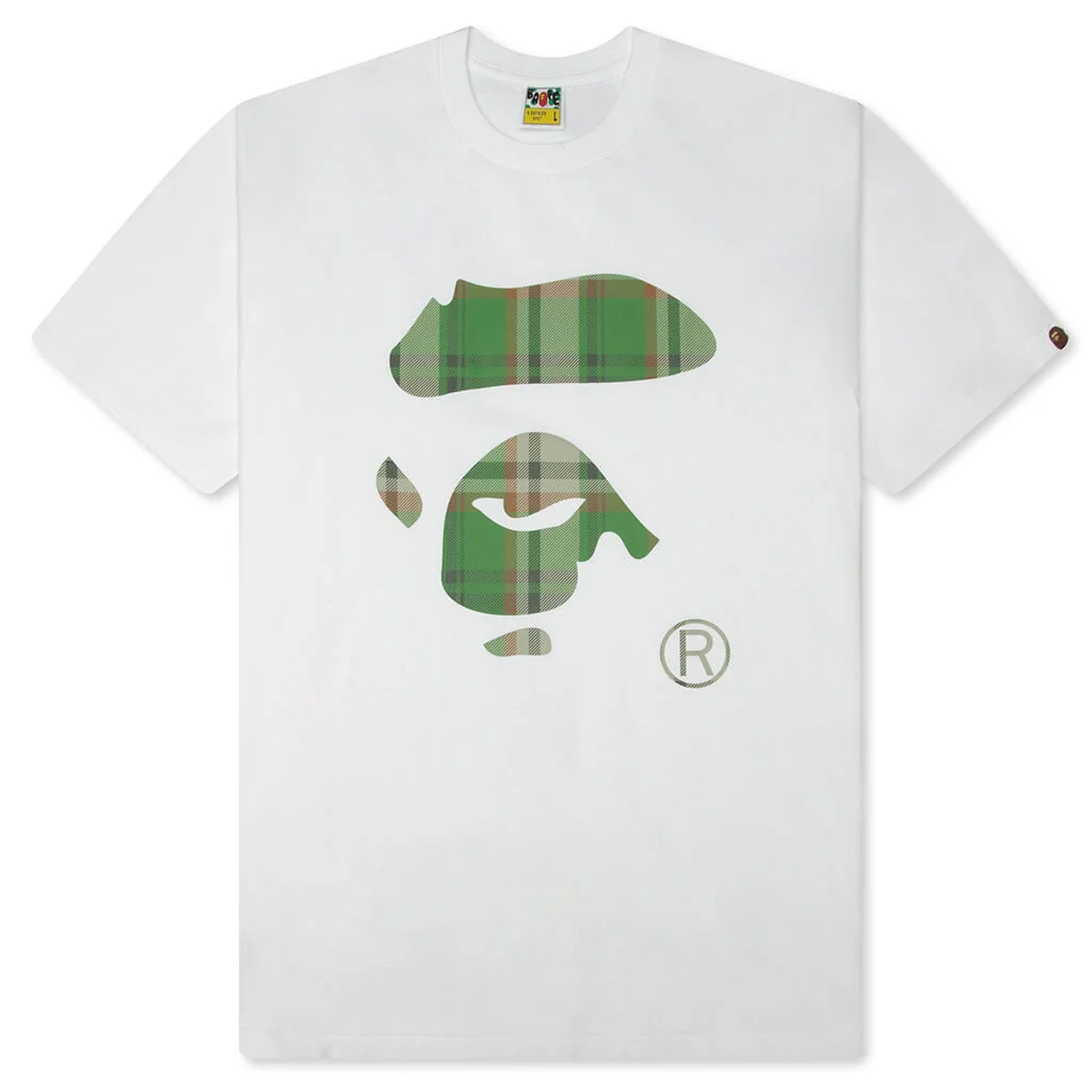 BAPE CHECK APE FACE TEE - WHITE/GREEN - 1
