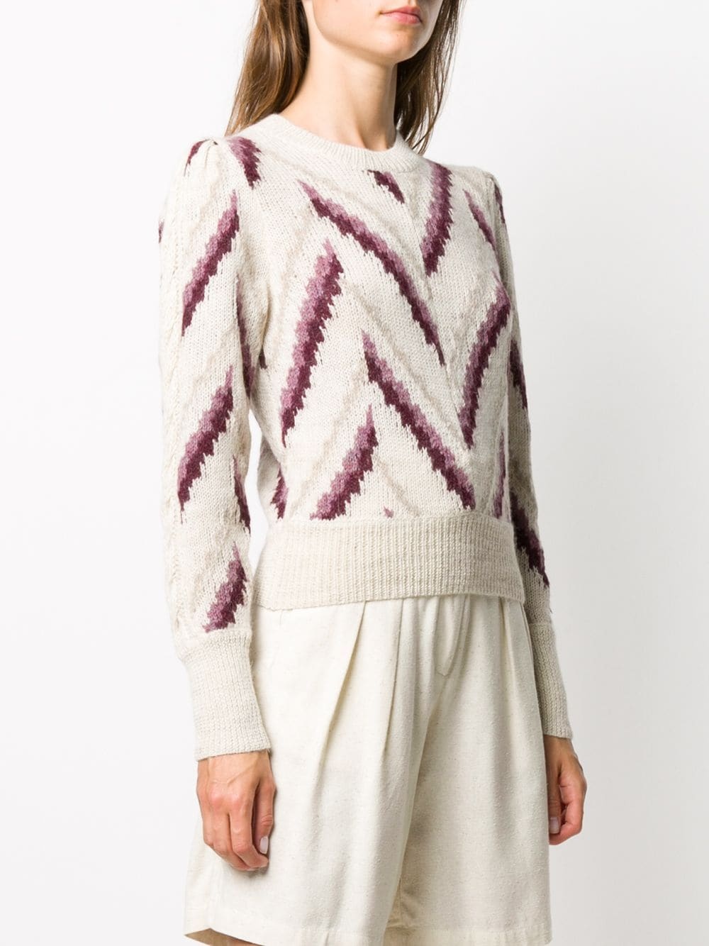 round neck geometric knit jumper - 3