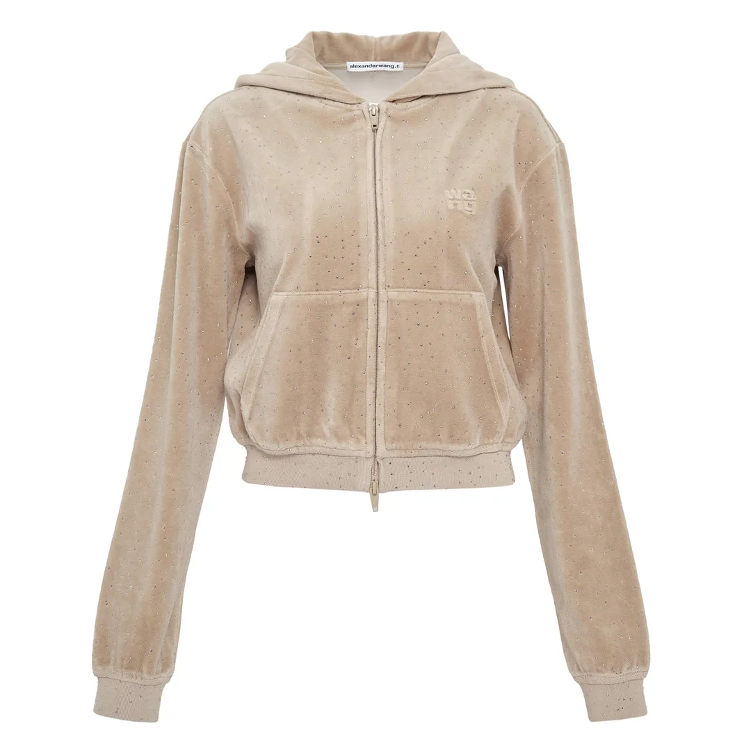 Crystal Hotfix Velour Shrunken Hoodie - 1