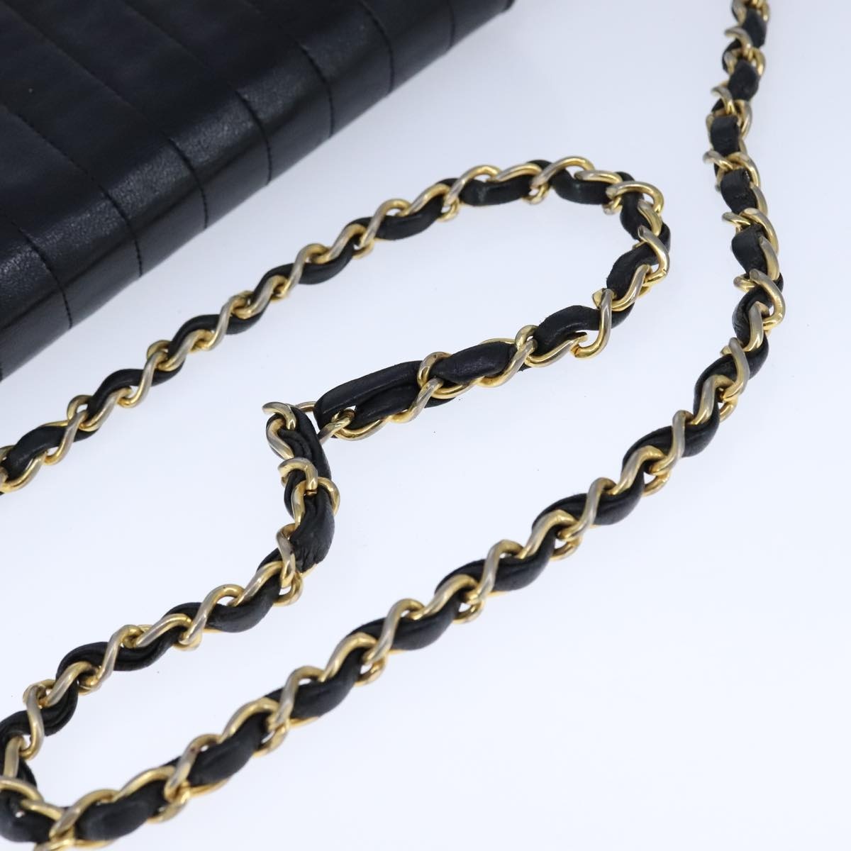 CHANEL Mademoiselle Chain Shoulder Bag Lamb Skin Black Gold CC - 7