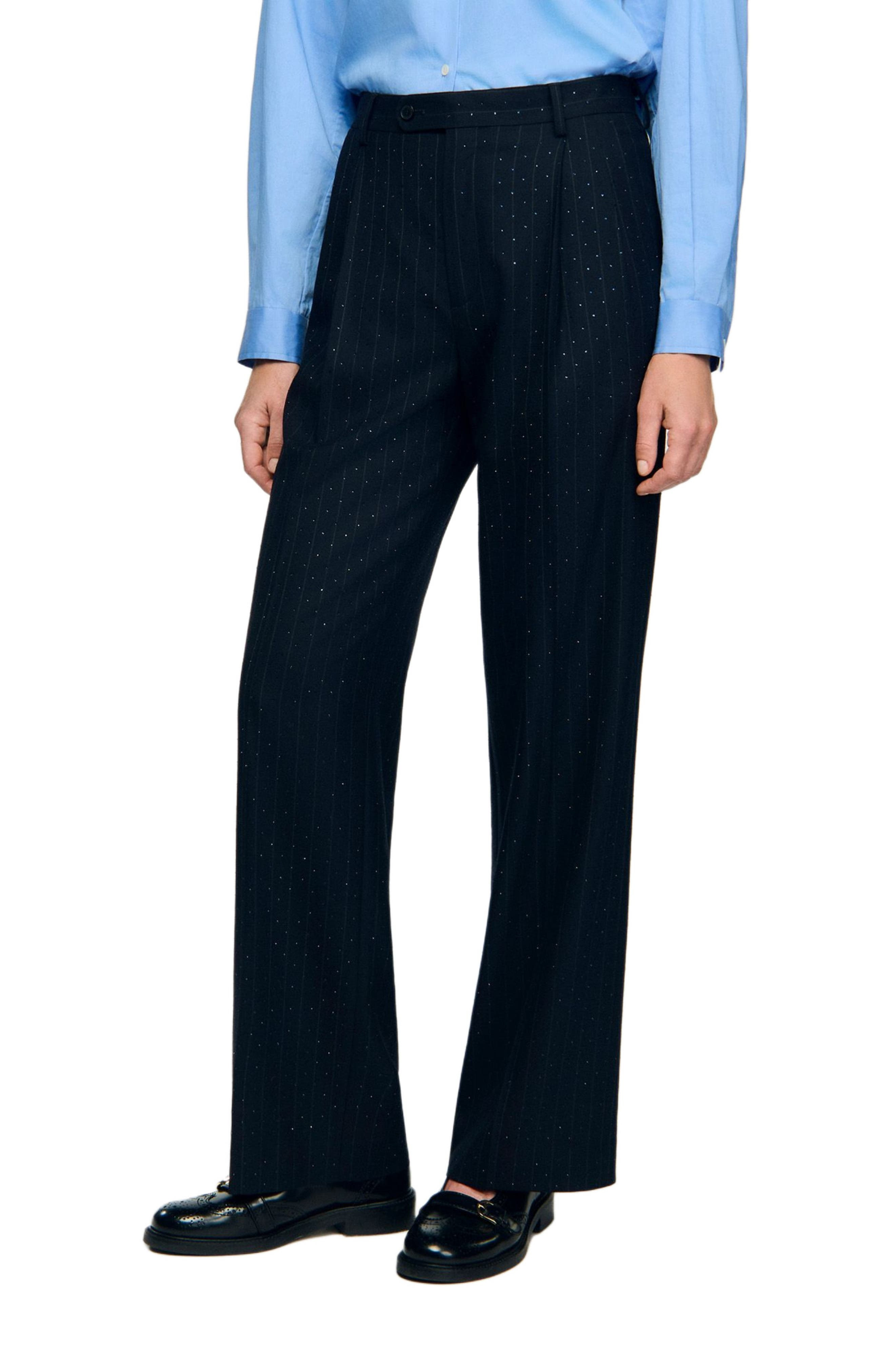 SANDRO Rhinestone striped trousers in Navy Blue at Nordstrom - 4