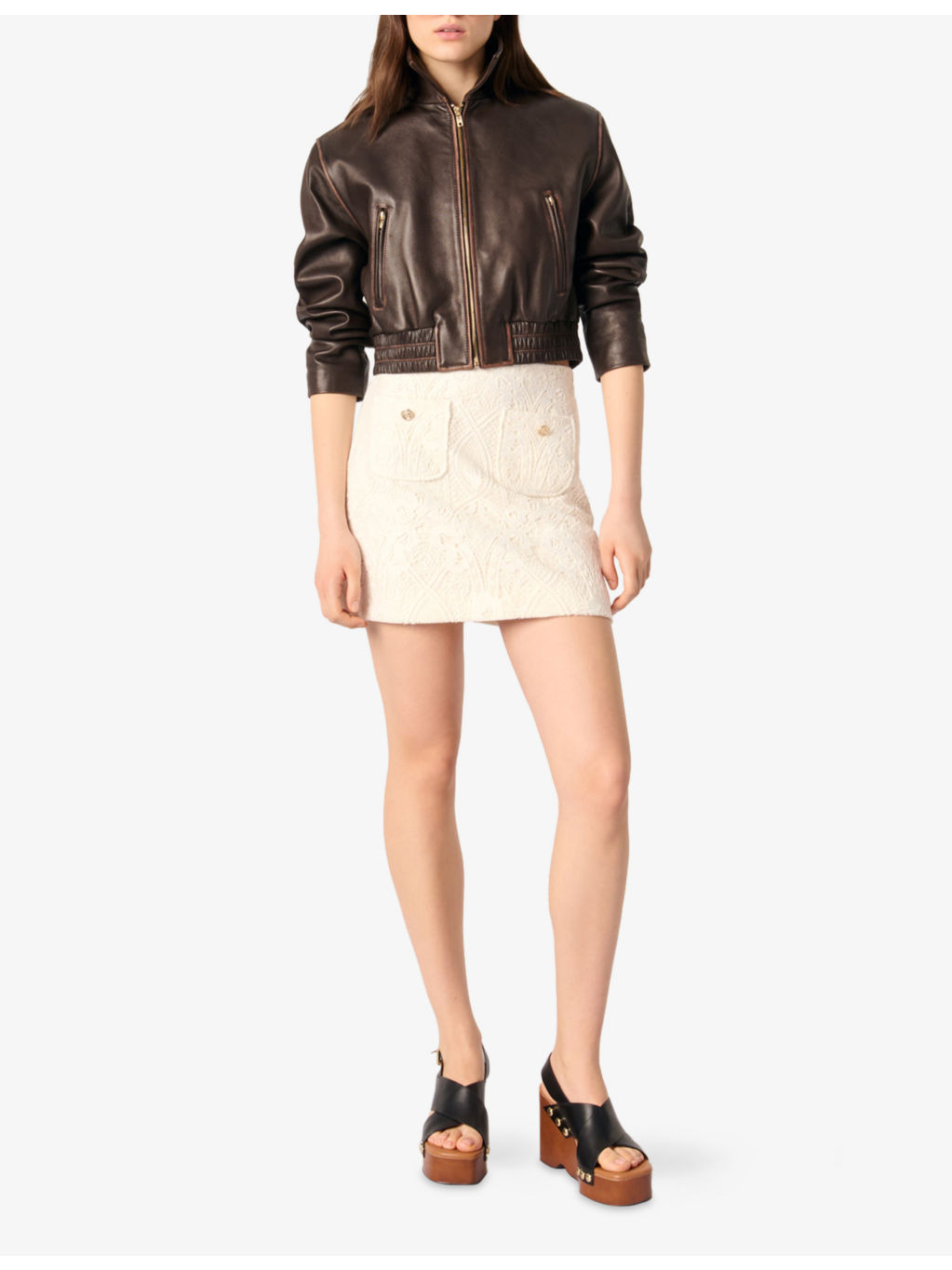Patch-Pocket Guipure-Lace Mini Skirt - 2