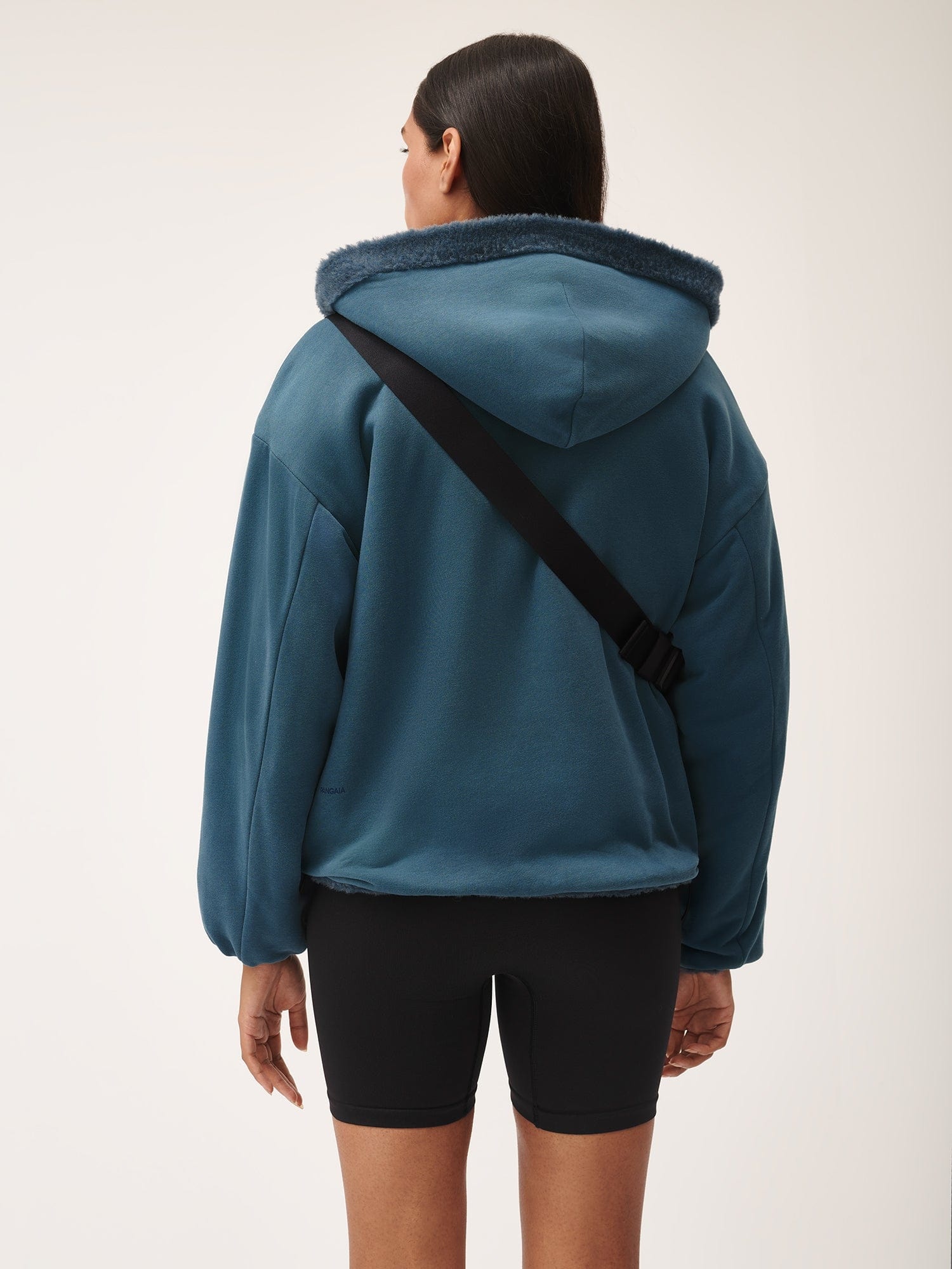 Womens Recycled Wool Fleece Reversible Bomber Jacket - Storm Blue - 4