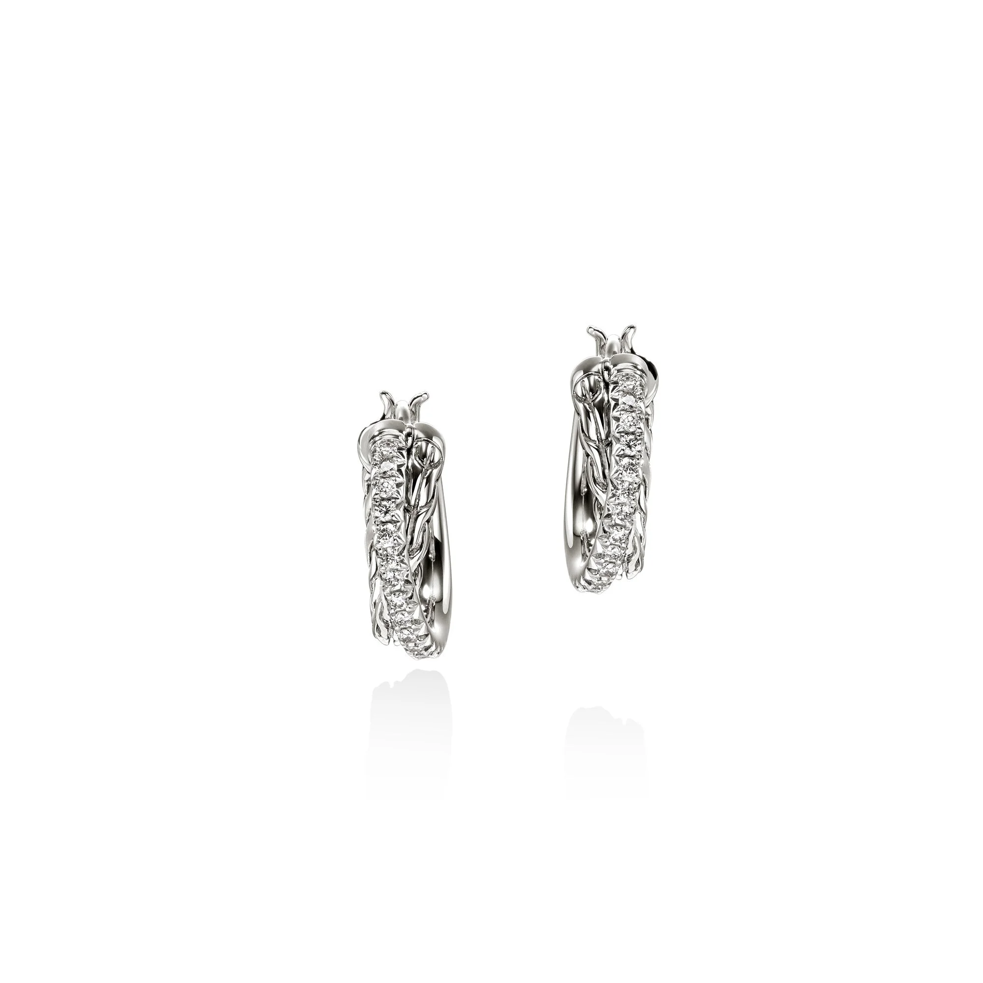 JH Essential Pavé Crossover Hoop Earring, Sterling Silver, Diamonds, 15MM - 1