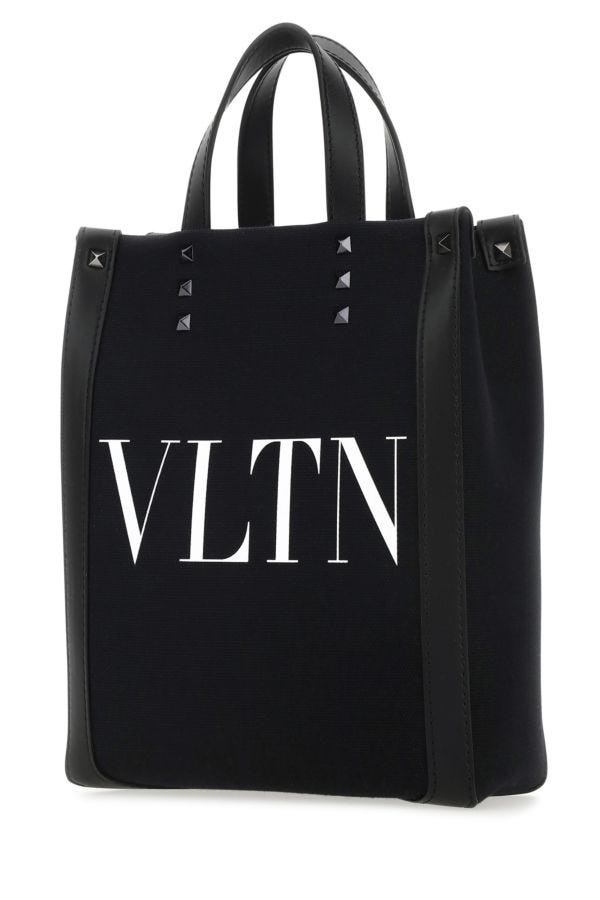 Valentino Garavani Man Black Canvas Mini Vltn Ecolab Shopping Bag - 2