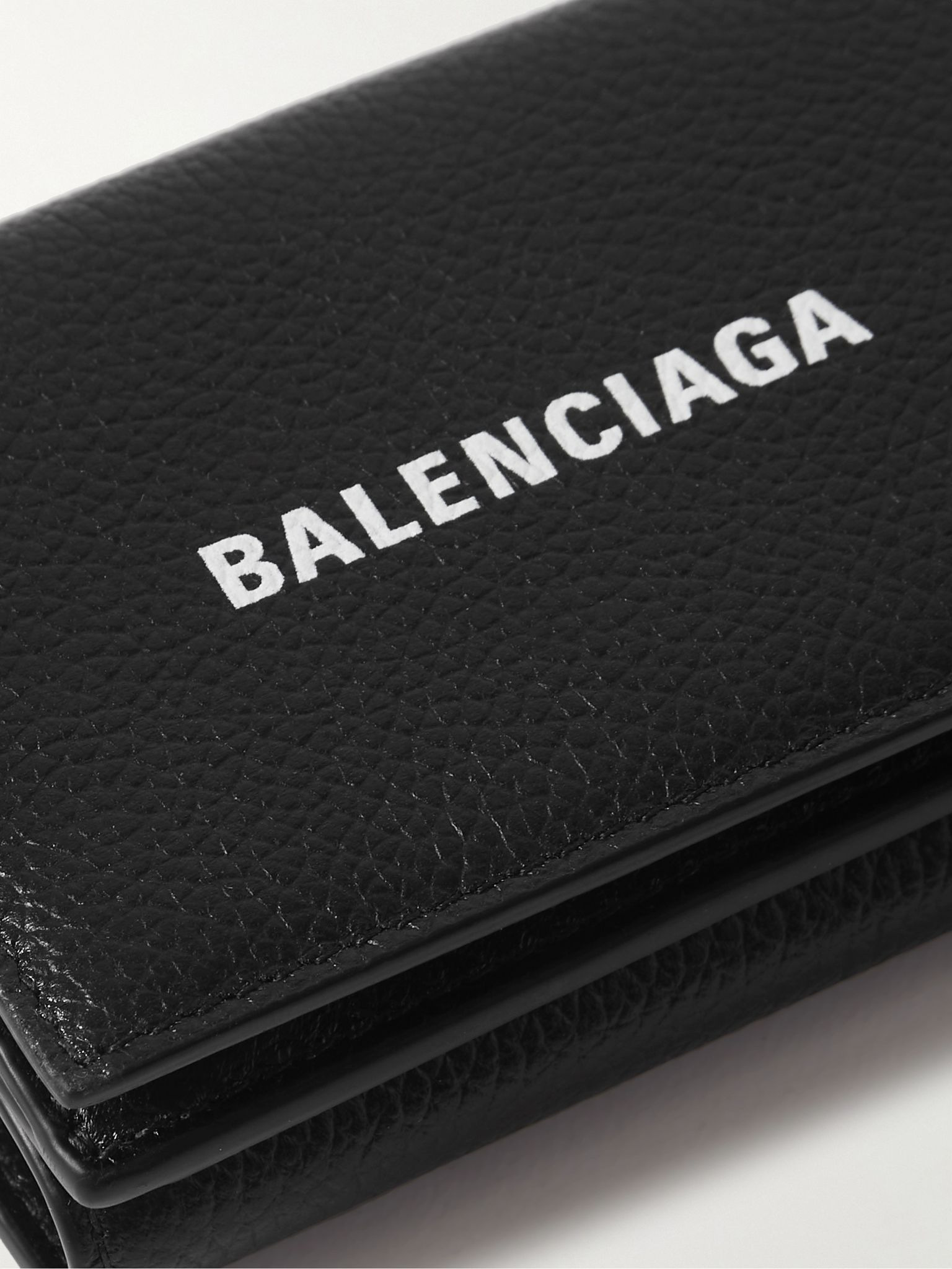 Logo-Print Full-Grain Leather Trifold Wallet Black - 3
