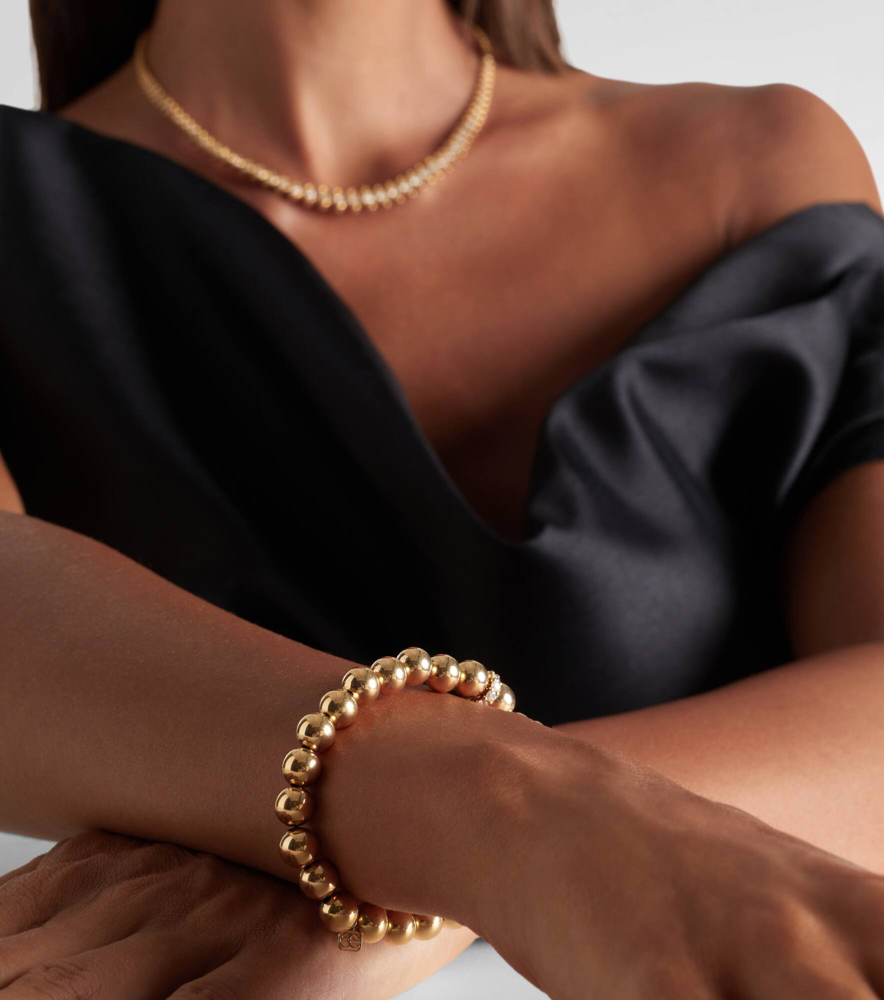 Cocktail 14kt gold and rondelle opal beaded bracelet with diamonds - 3