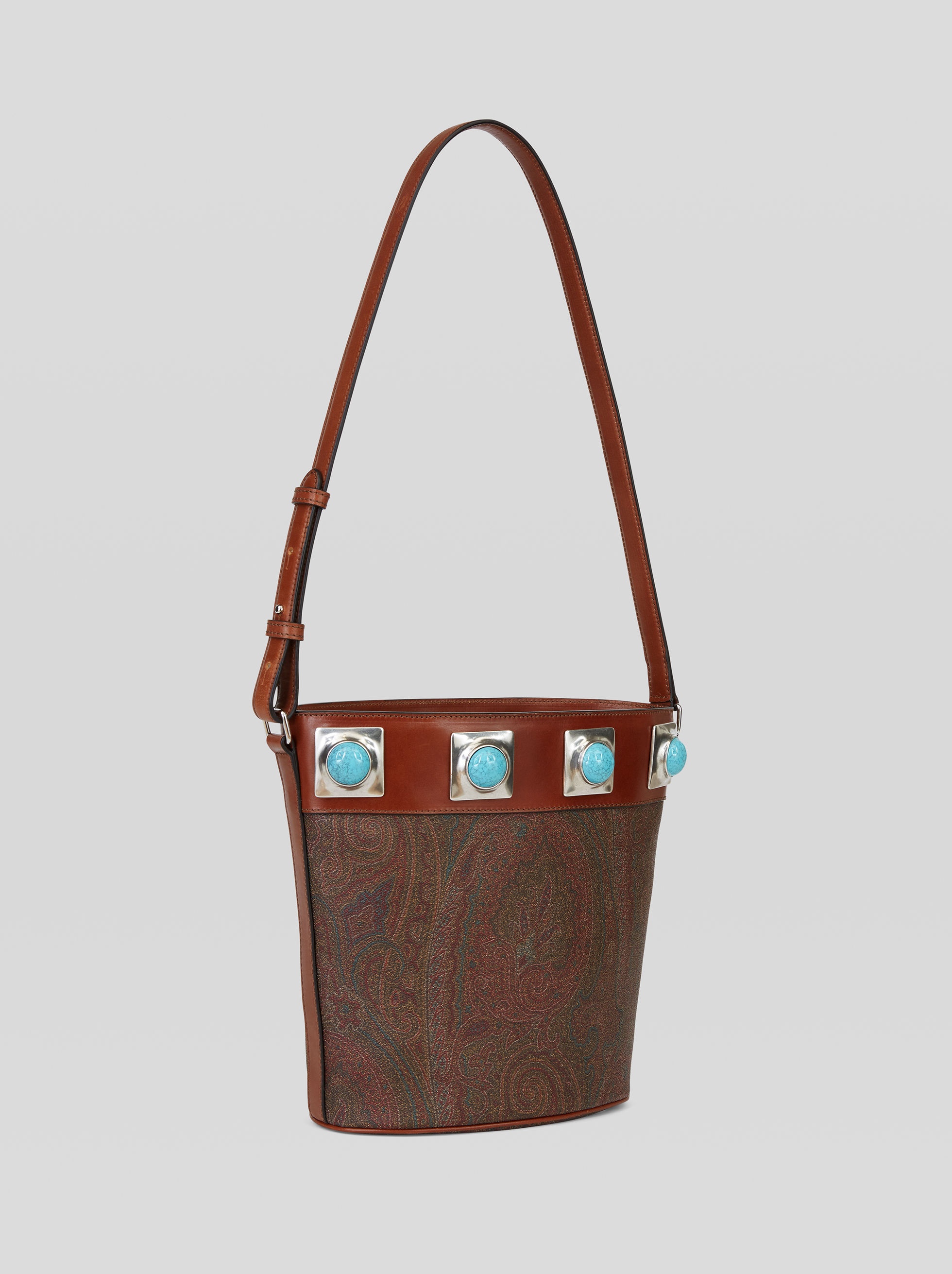 PAISLEY CROWN ME BUCKET BAG WITH TURQUOISE STUDS 5