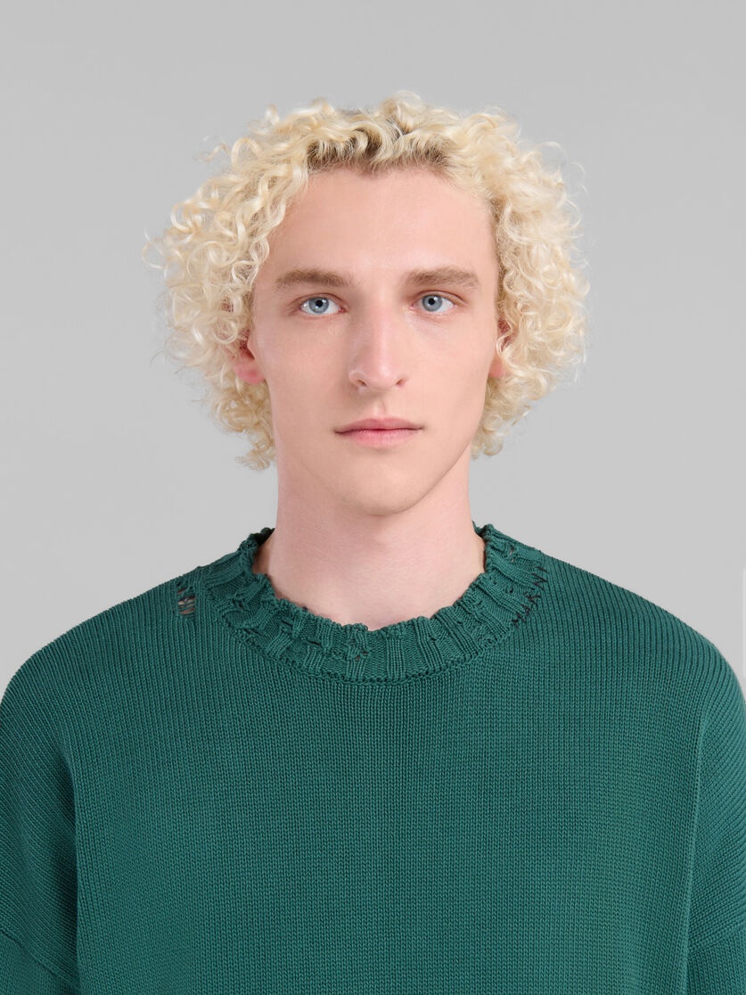 GREEN COTTON CREWNECK SWEATER - 4