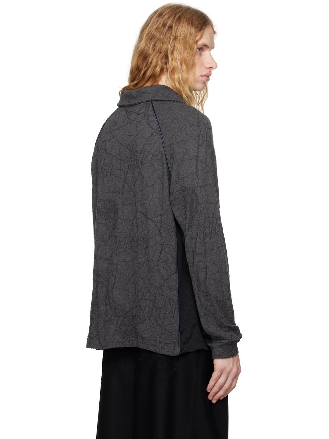 Gray Knit Football Polo - 3