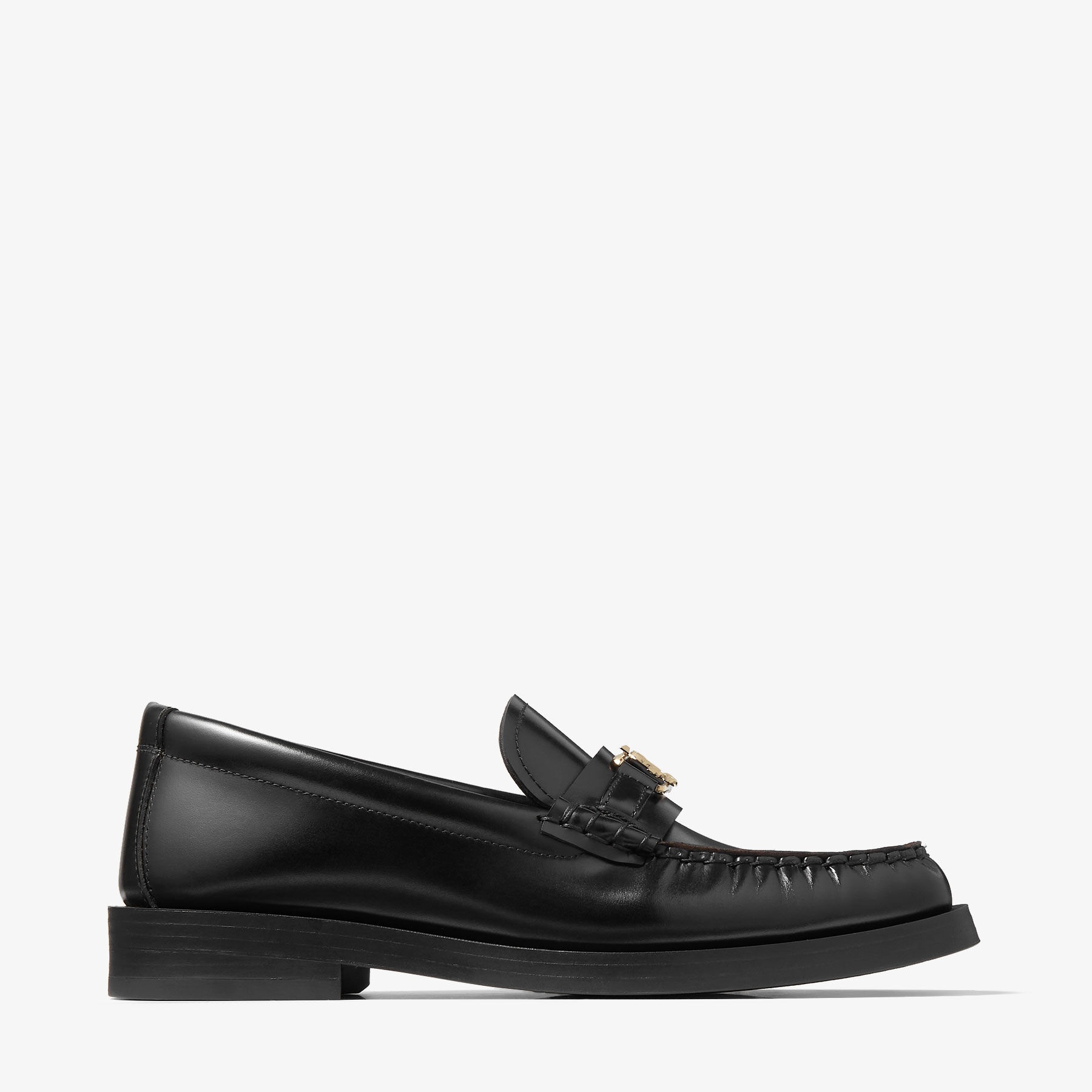 Addie/JC
Black Box Calf Leather Flat Loafers with JC Emblem - 1