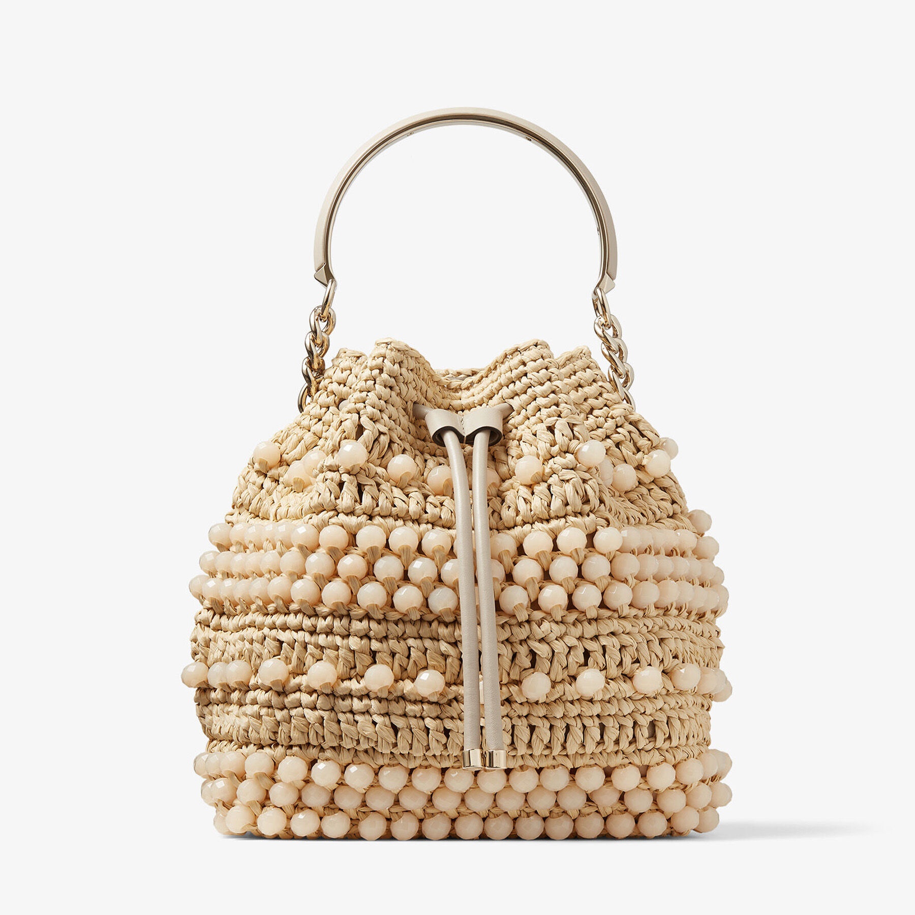 Bon Bon Bucket
Natural Beaded Raffia and Smooth Leather Bucket Bag - 1