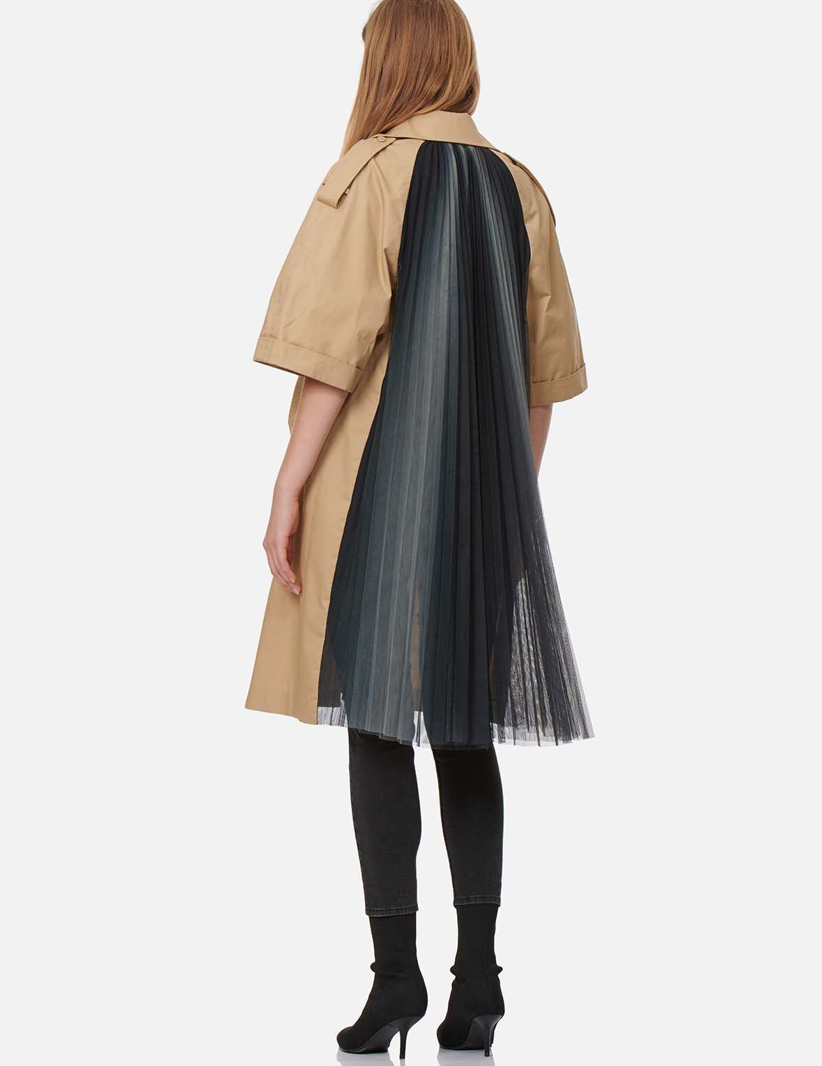 Pleated-Mesh Panelled Trench Jacket - 6