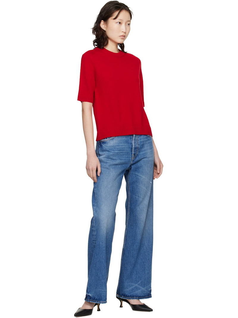 Loulou de Saison Red Dara Short-Sleeve Cashmere Sweater outlook