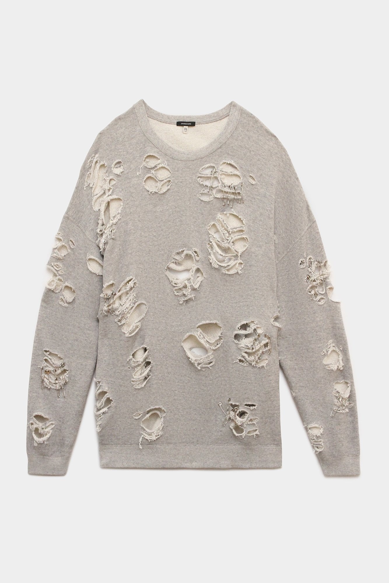 Super Distressed Oversized Crewneck - Heather Grey | R13 Denim - 1