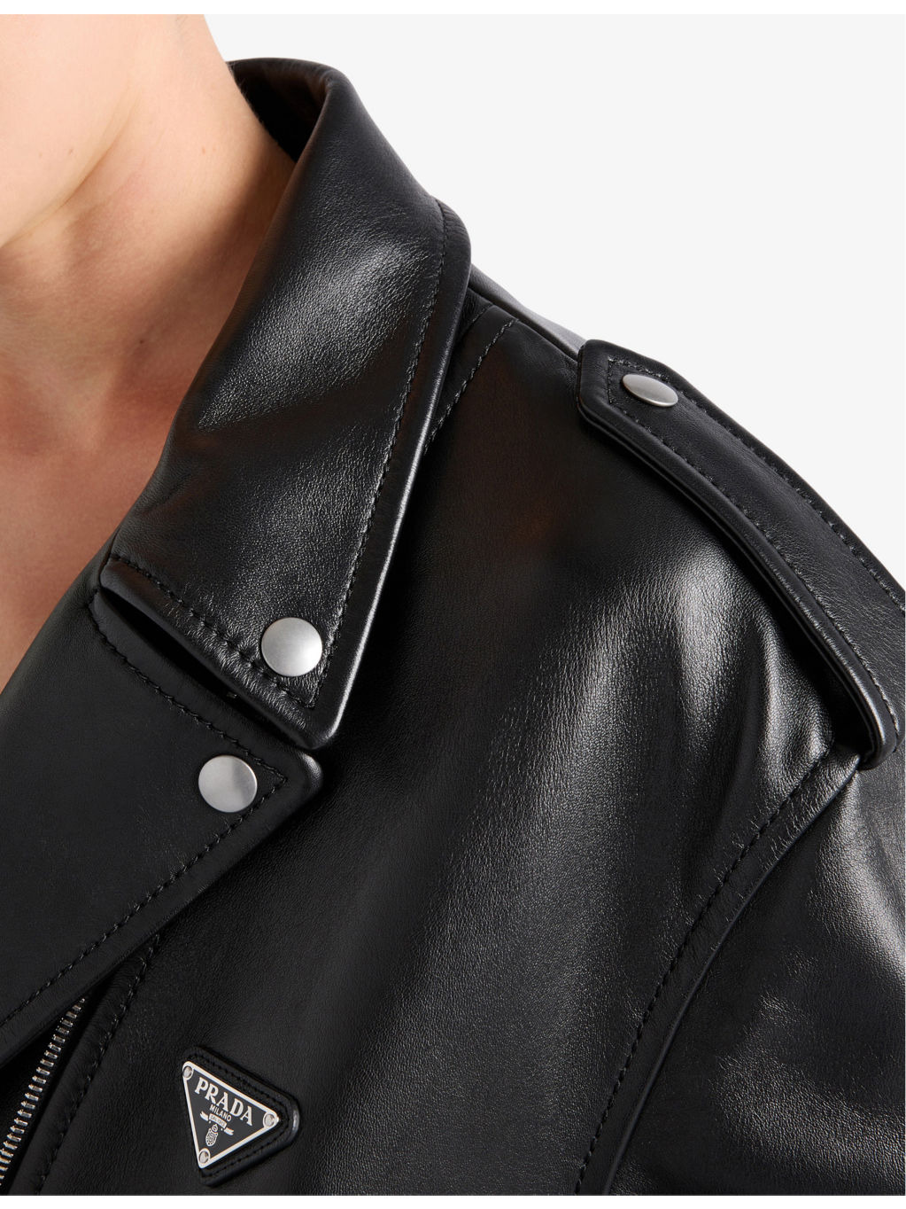 Logo-Plaque Leather Biker Jacket - 5