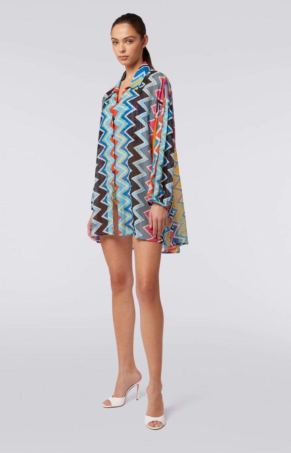 Silk and Cotton Oversize Blouse with Zig Zag Print - 2