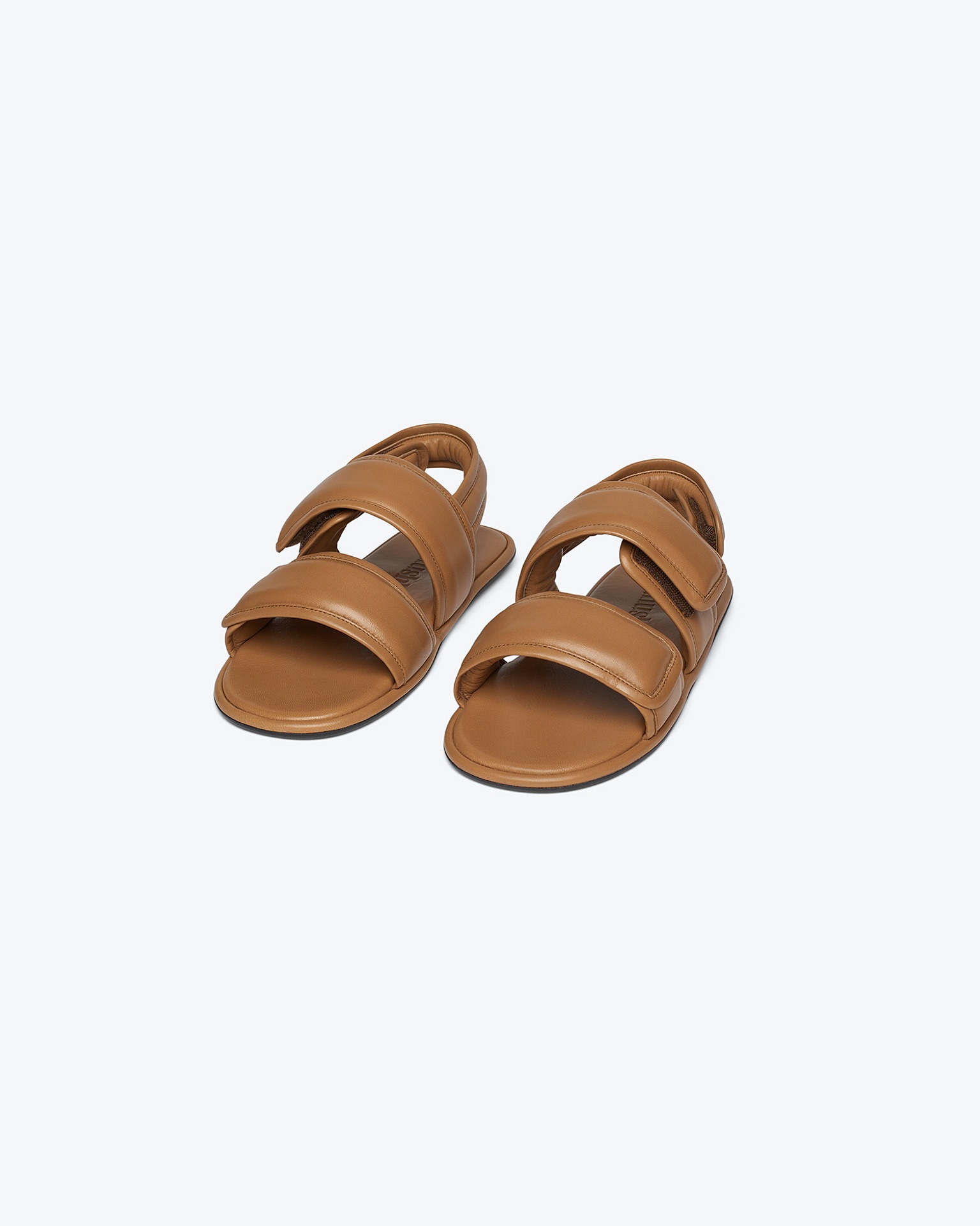 TARRUS - Rounded toe padded flat sandals with velcro straps - Nut brown - 1