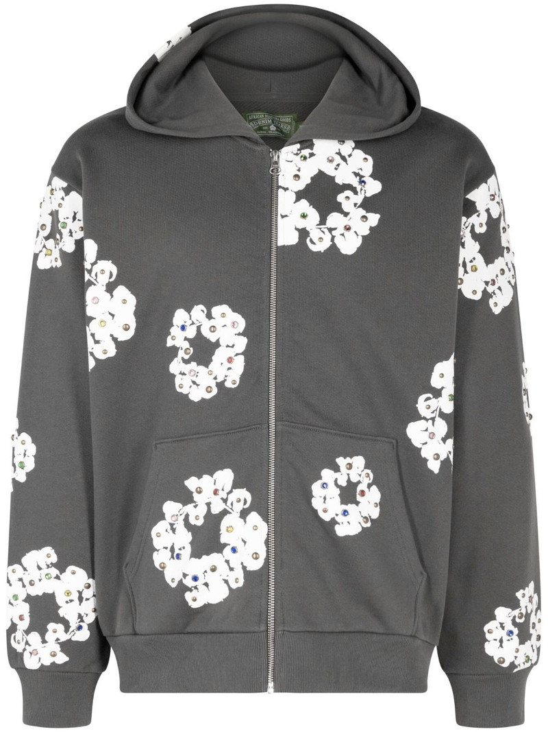 DENIM TEARS Rhinestone Wreath zip hoodie - DT026 | REVERSIBLE