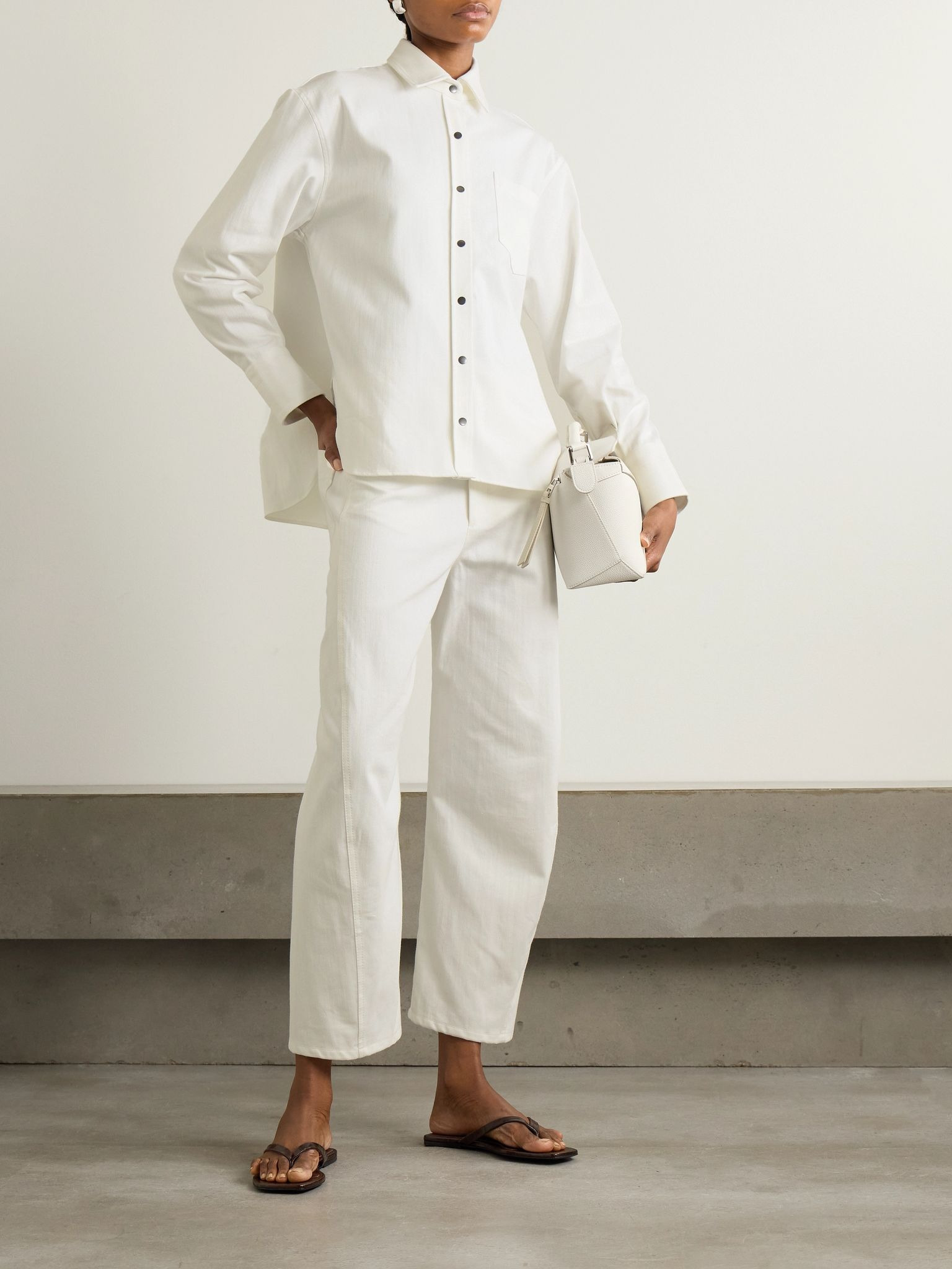 Bow high-rise barrel-leg jeans White - 2