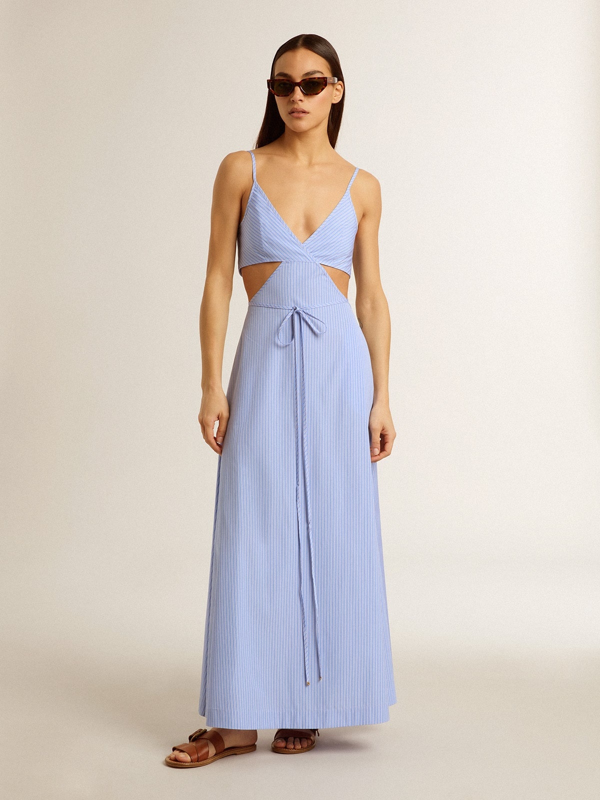 Cut-out dress in striped cotton poplin - 2