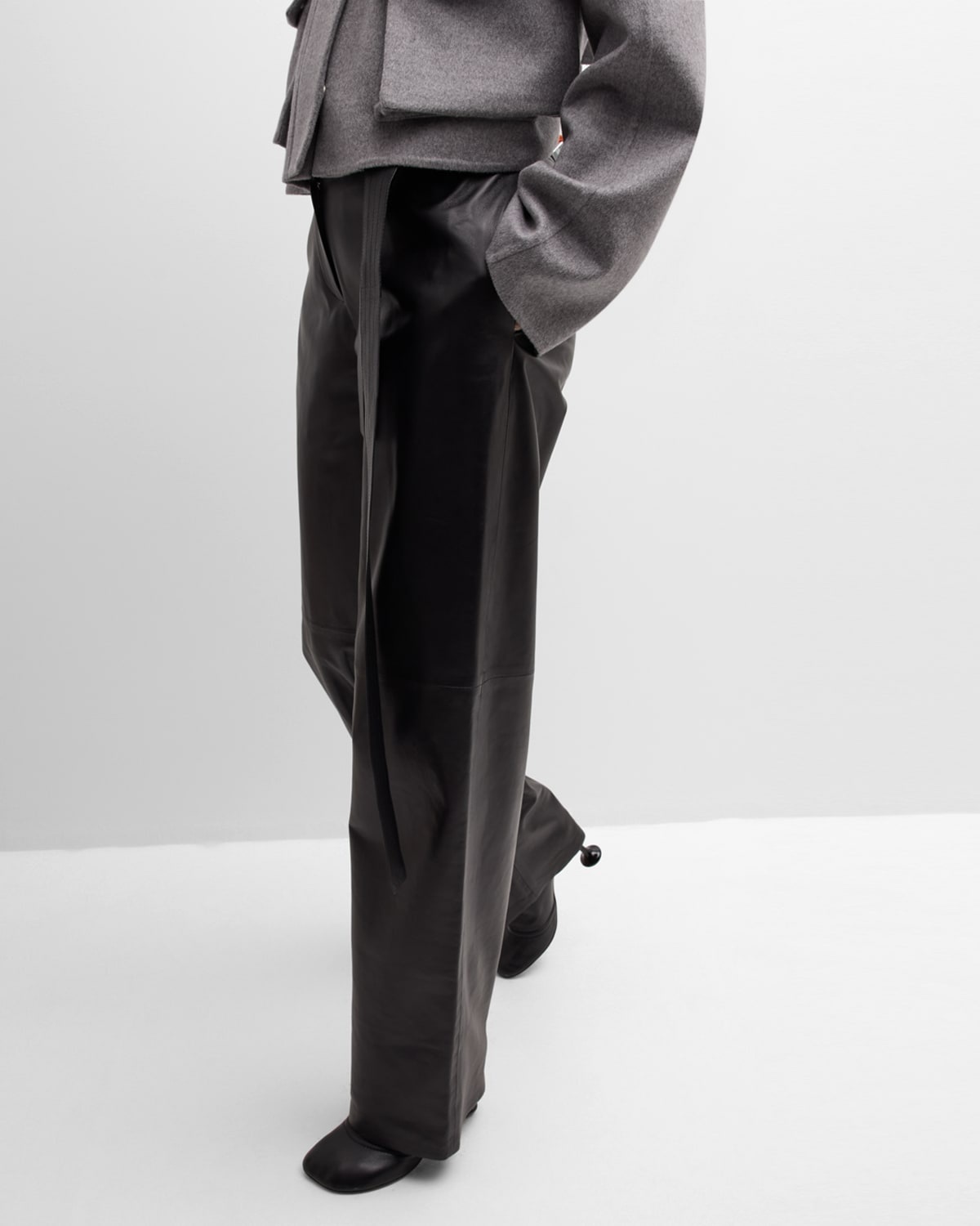 Belted Leather Straight-Leg Trousers - 7
