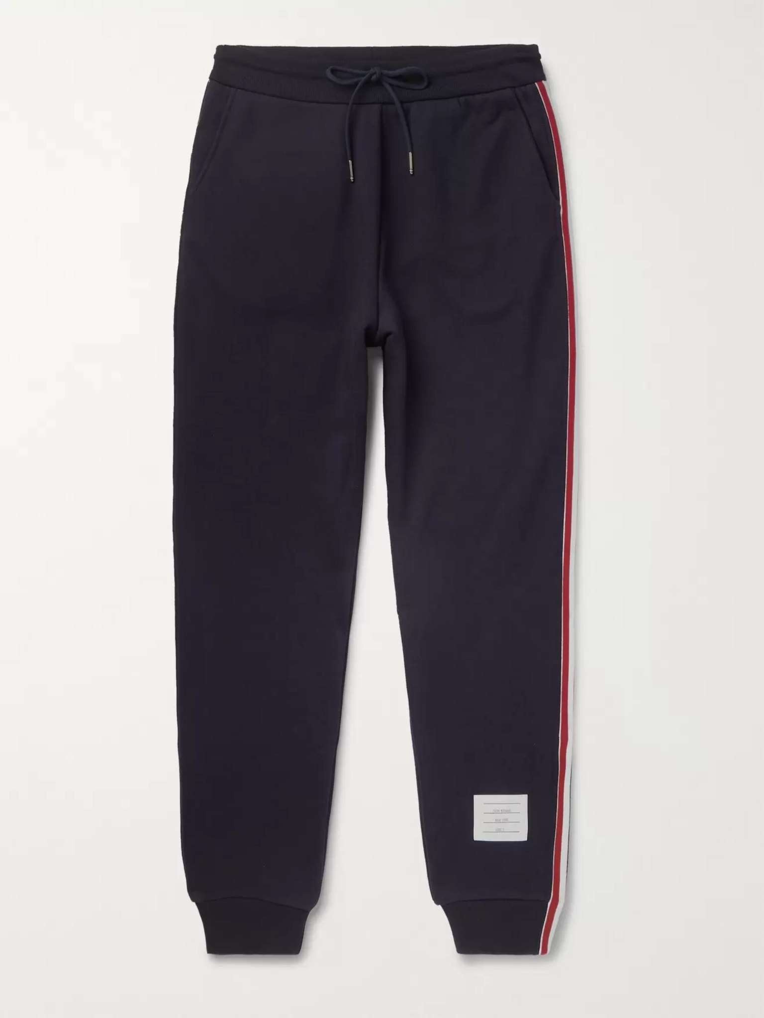 Tapered Grosgrain-Trimmed Loopback Cotton-Jersey Sweatpants - 1