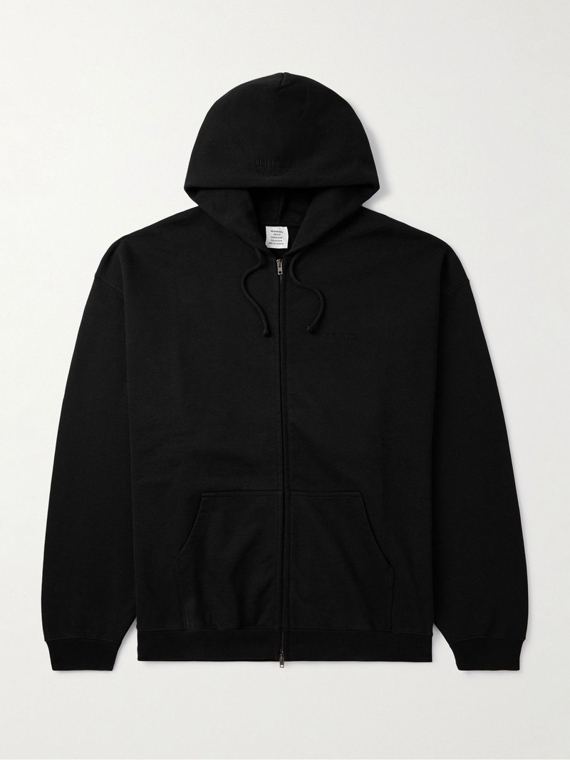 Oversized Logo-Embroidered Cotton-Blend Jersey Zip-Up Hoodie Black 1