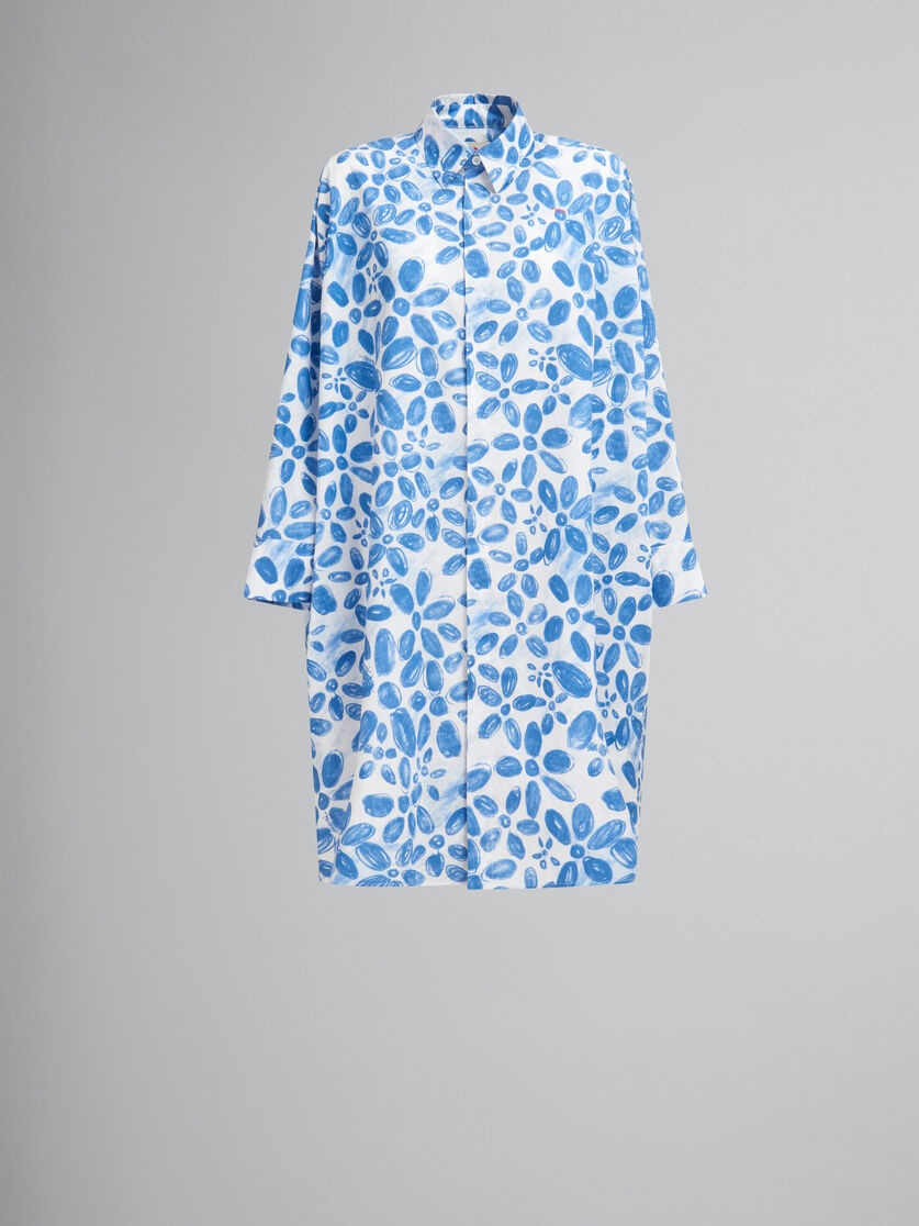 WHITE POPLIN COCOON DRESS WITH BLOOMING PRINT - 1