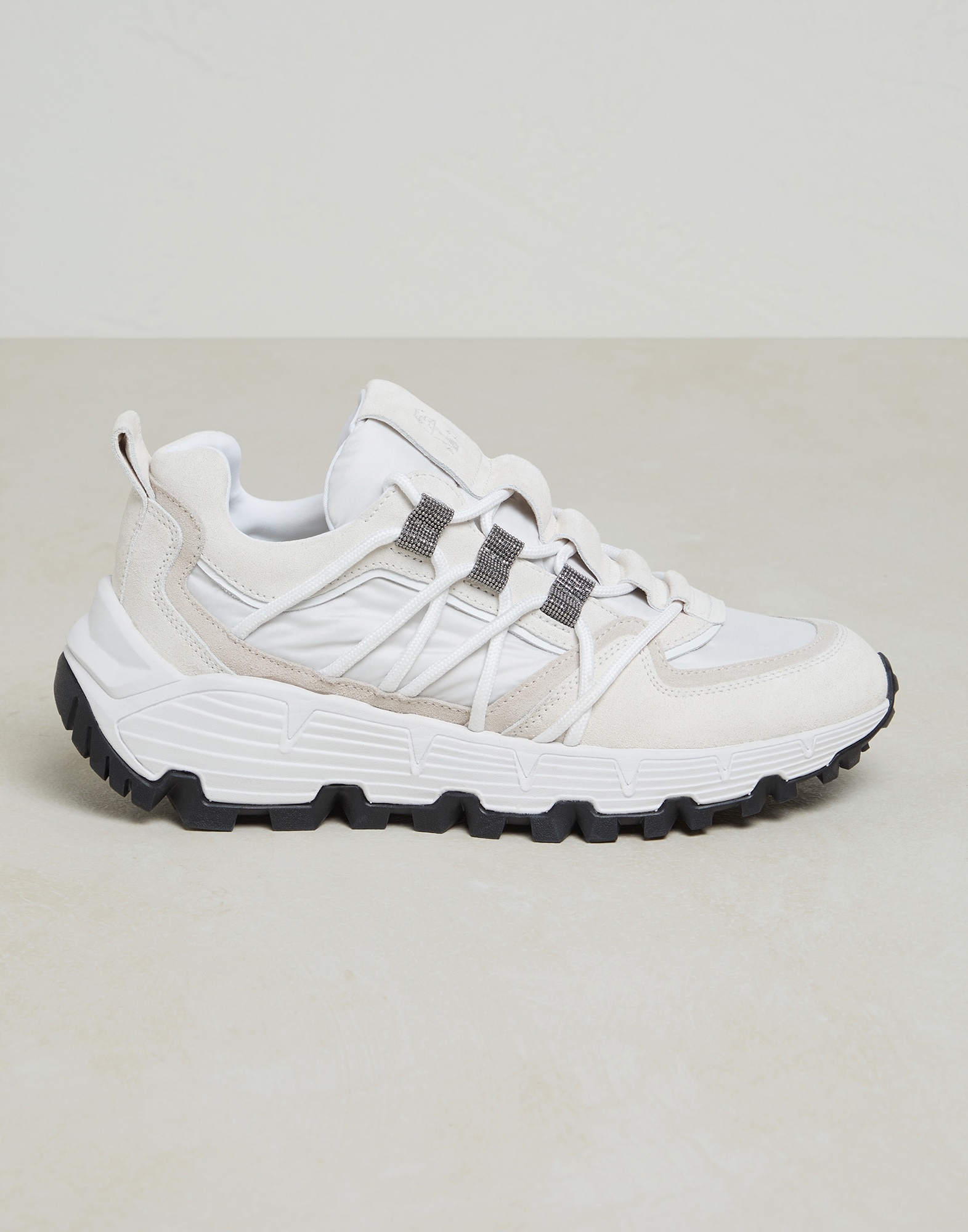 Suede and techno fabric sneakers with precious eyelets - 1