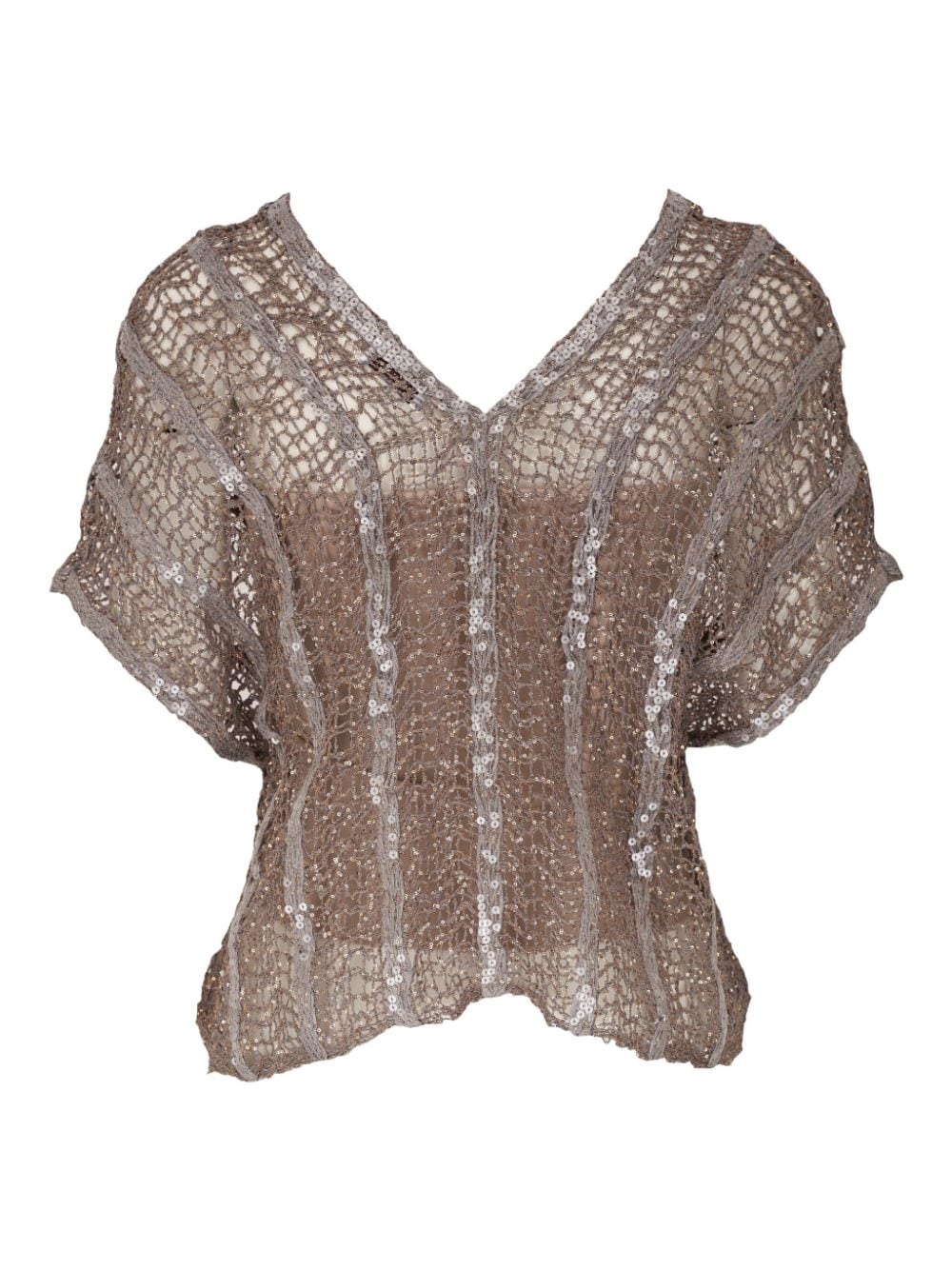 sequin-embellished open-knit top - 2