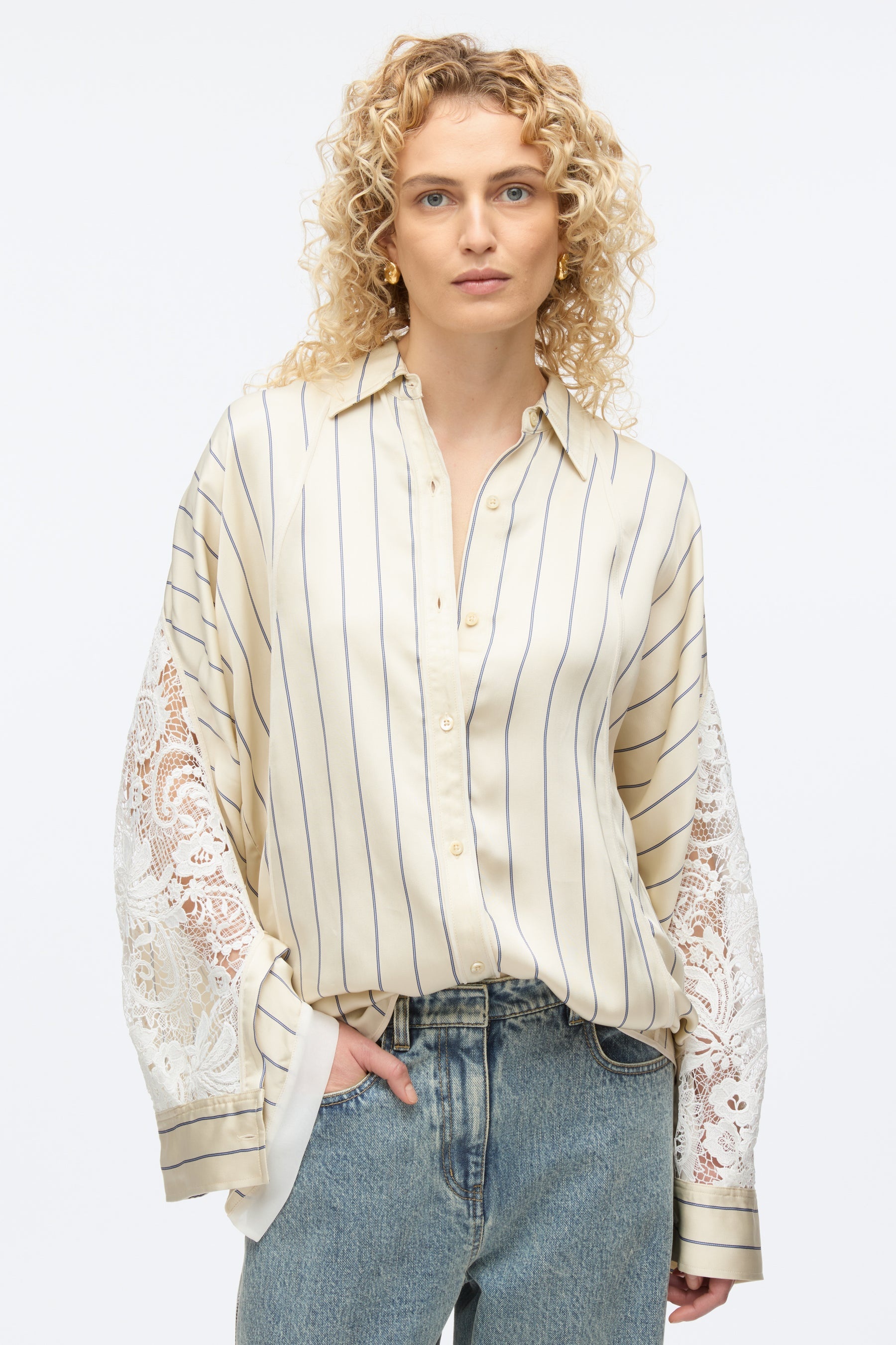 Stripe Shirt with Corded Lace - 6
