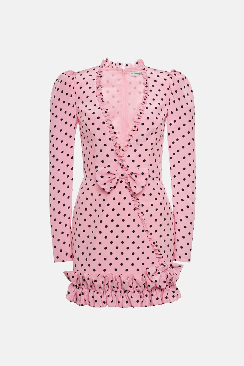 POLKA DOT PRINT SILK MINI DRESS W/ RUFFLE AND BOW 1