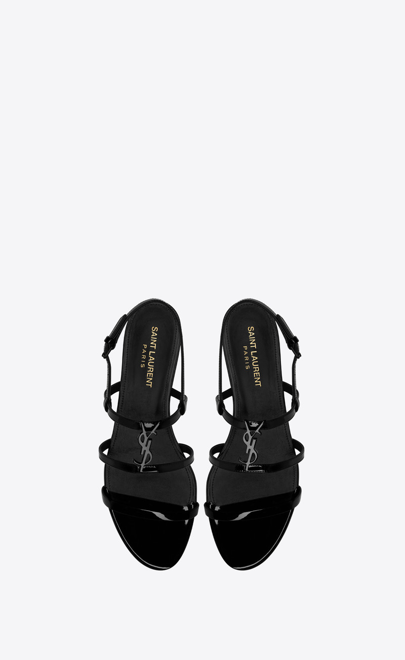 SAINT LAURENT cassandra flat sandals in patent leather with black monogram outlook