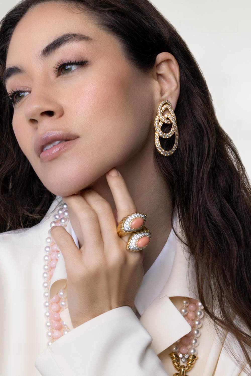 Diamond Triple Deck Earrings - 4