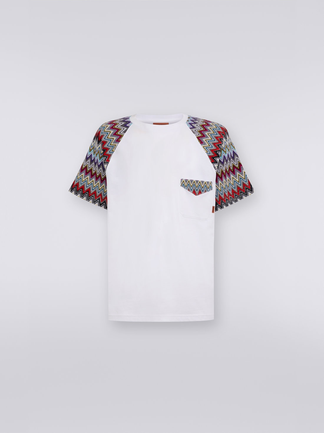 Cotton crew-neck T-shirt with knitted inserts - 1