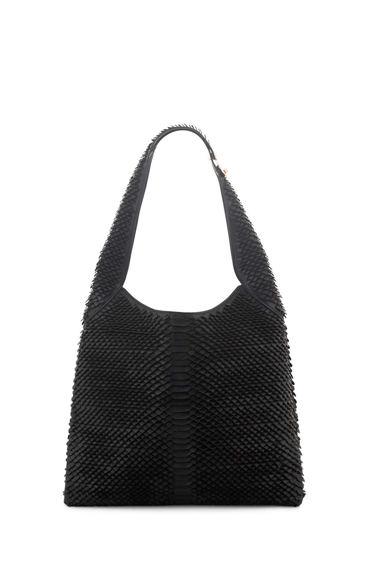 Large Hobo Bag in Black Leather Snake Scales - 4