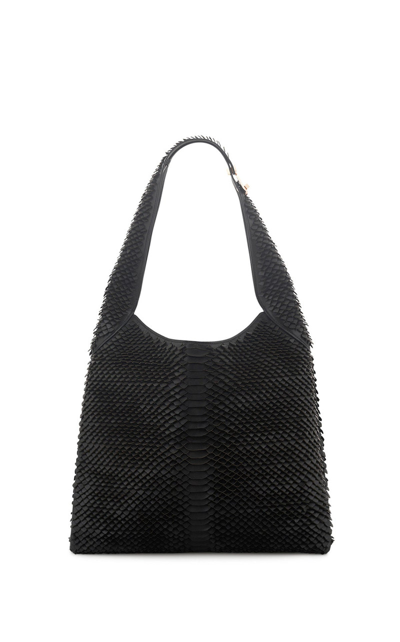 Large Hobo Bag in Black Leather Snake Scales 4
