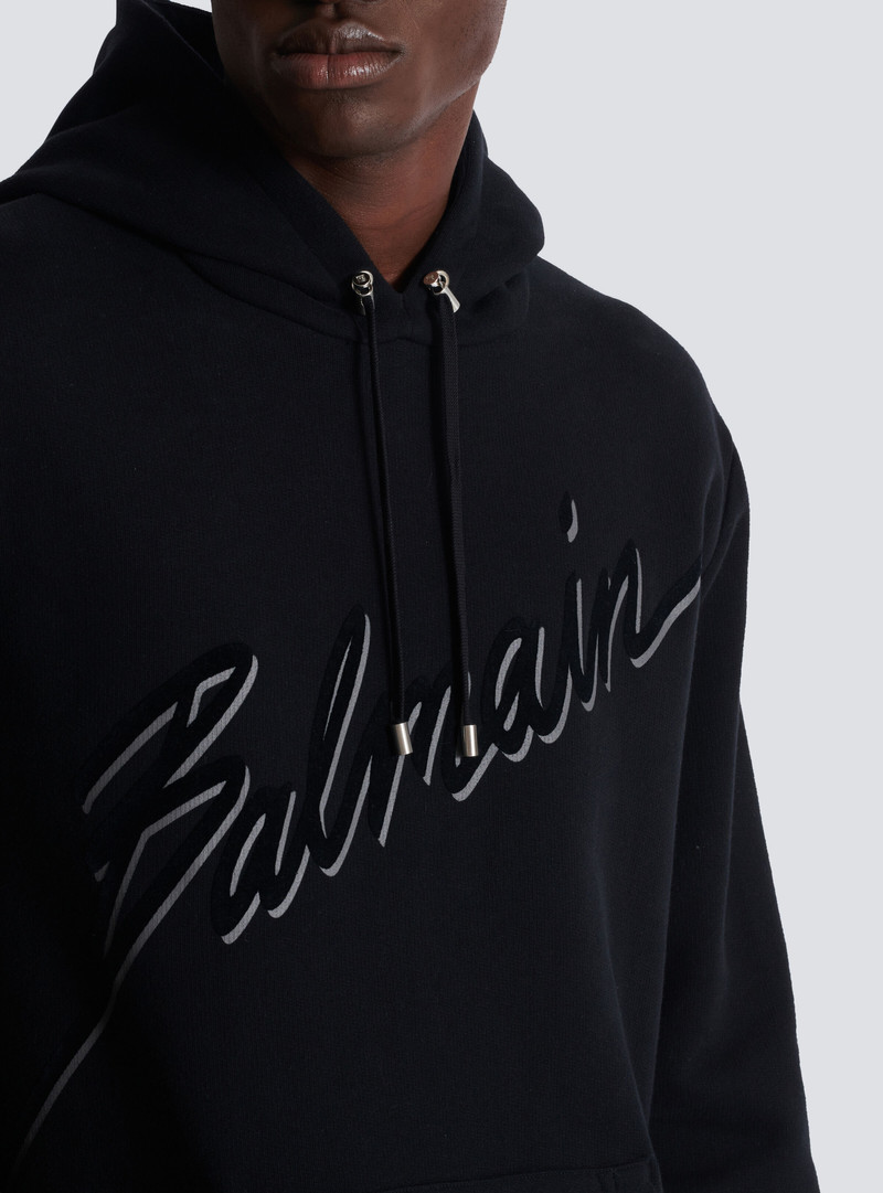 Flocked Balmain Letter hoodie 7