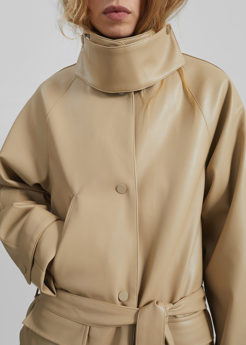 Viran Faux Leather Belted Jacket - Beige 6