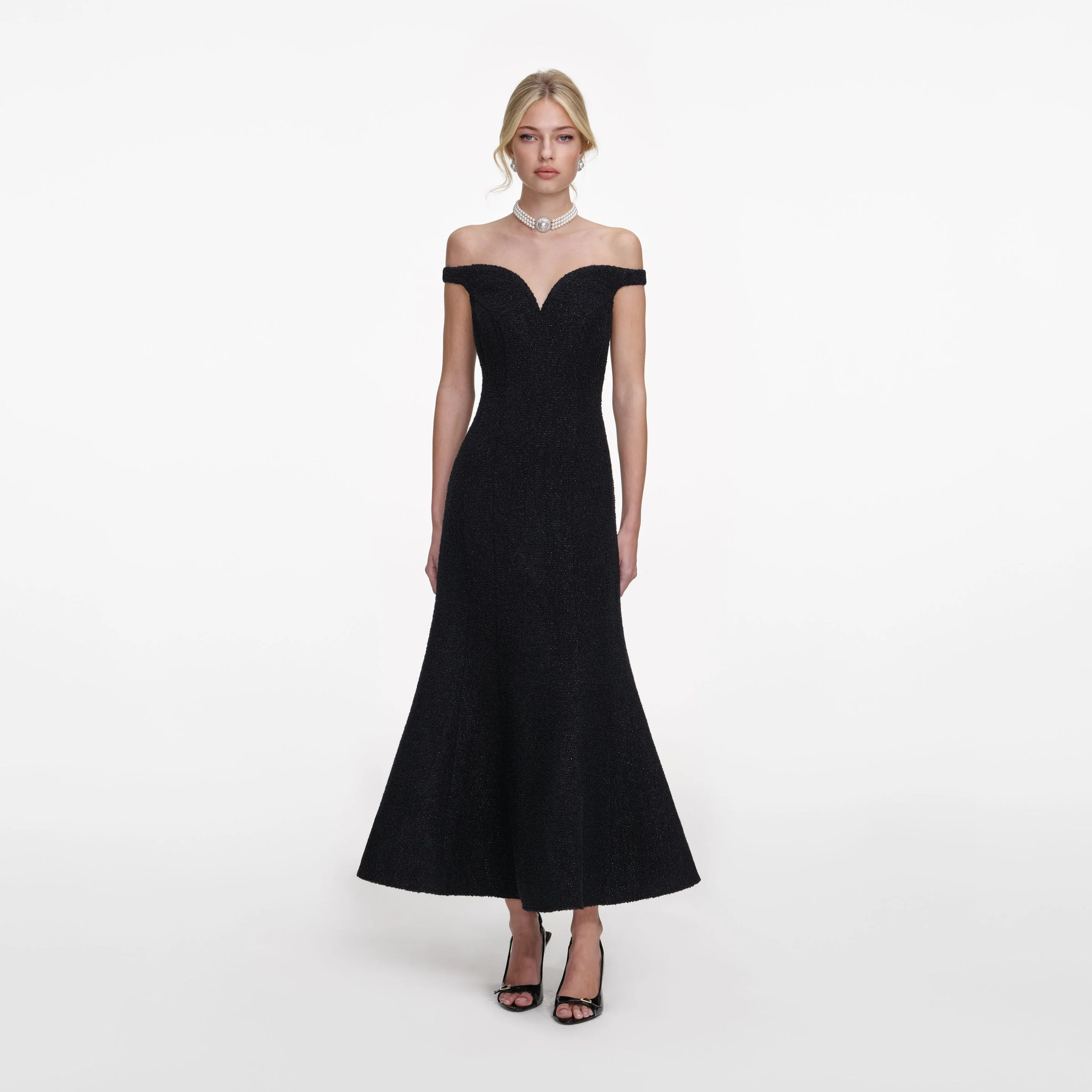 Black Boucle Midi Dress - 1