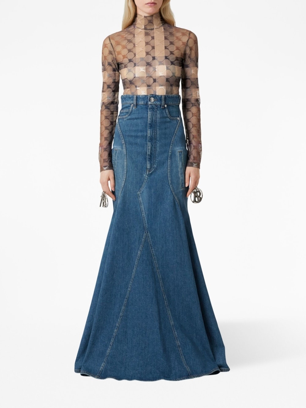 EKD Check Stretch Tulle Turtleneck Bodysuit - 4