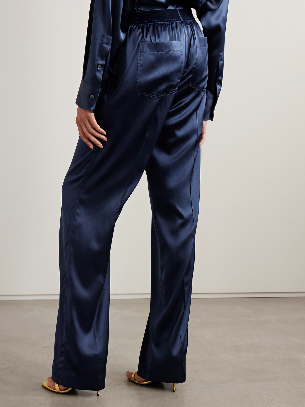 Velvet-trimmed Stretch-silk Satin Pants - 3