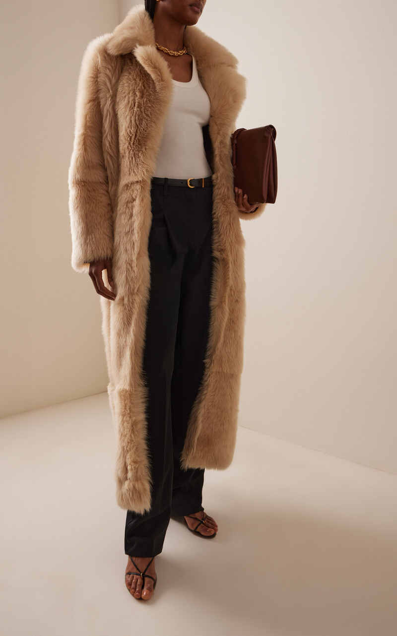 NOUR HAMMOUR Evita Long Shearling Coat ivory outlook