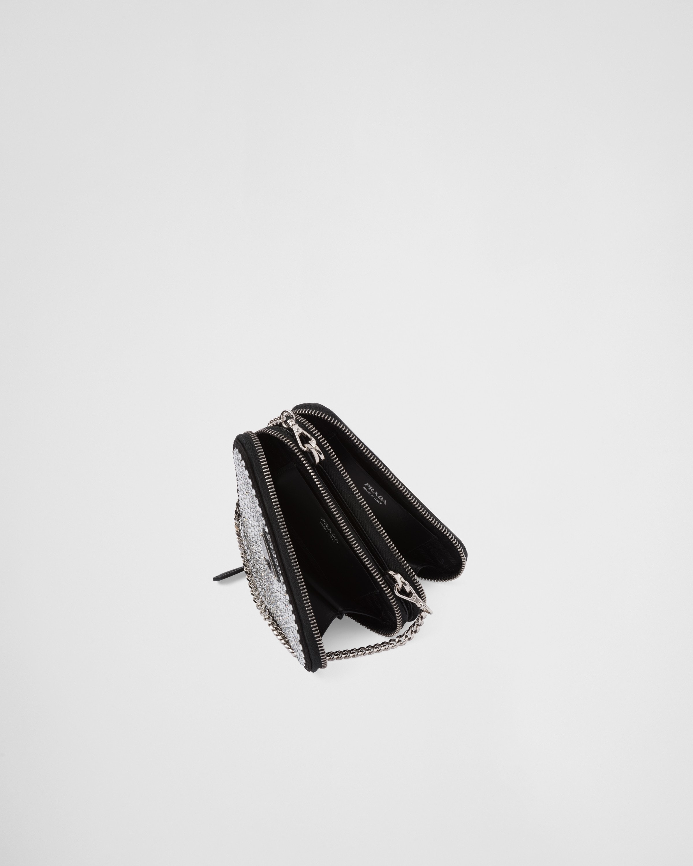 Triangular embellished satin and leather mini-pouch - 4