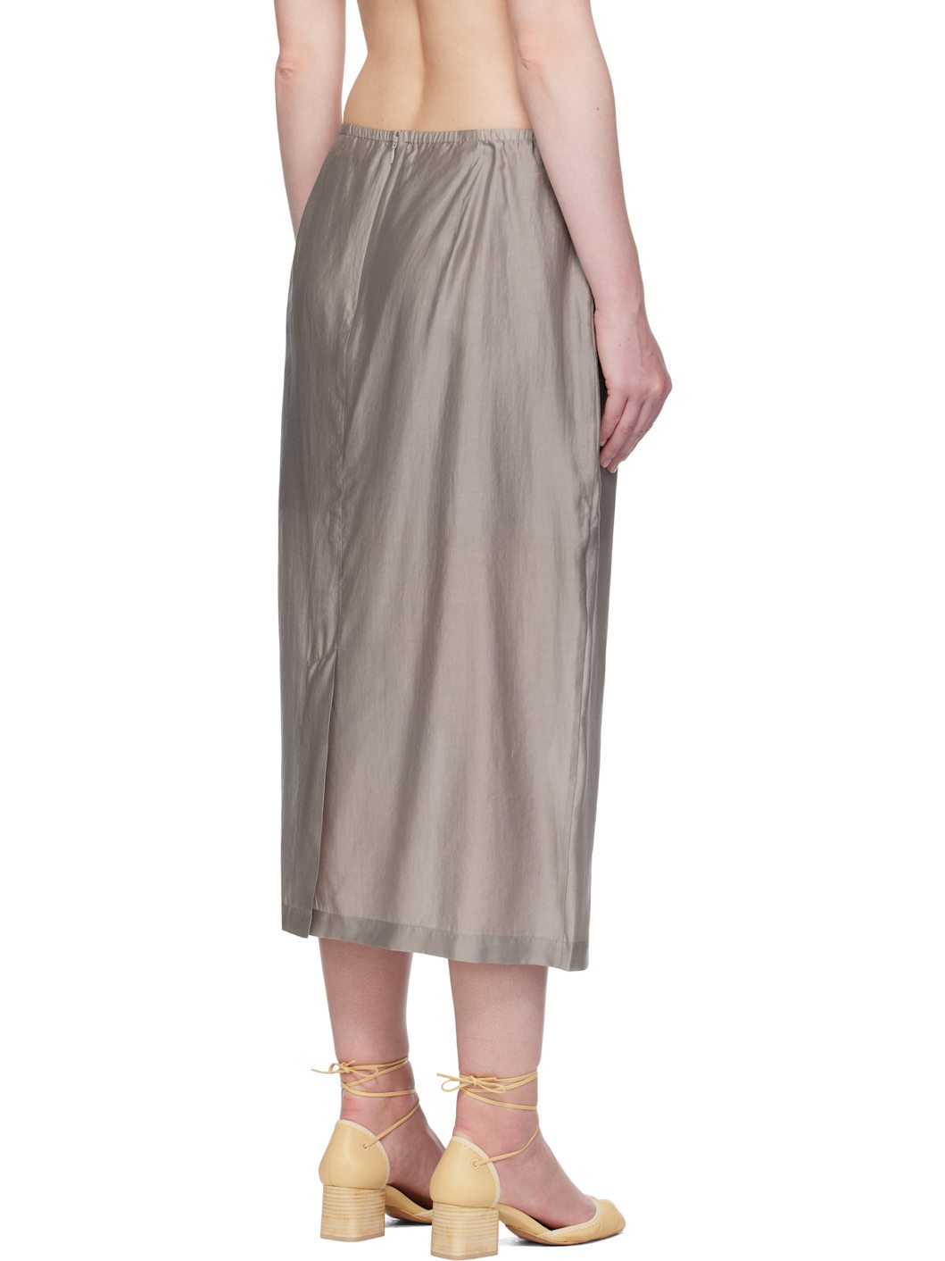Gray Silky Midi Skirt - 3